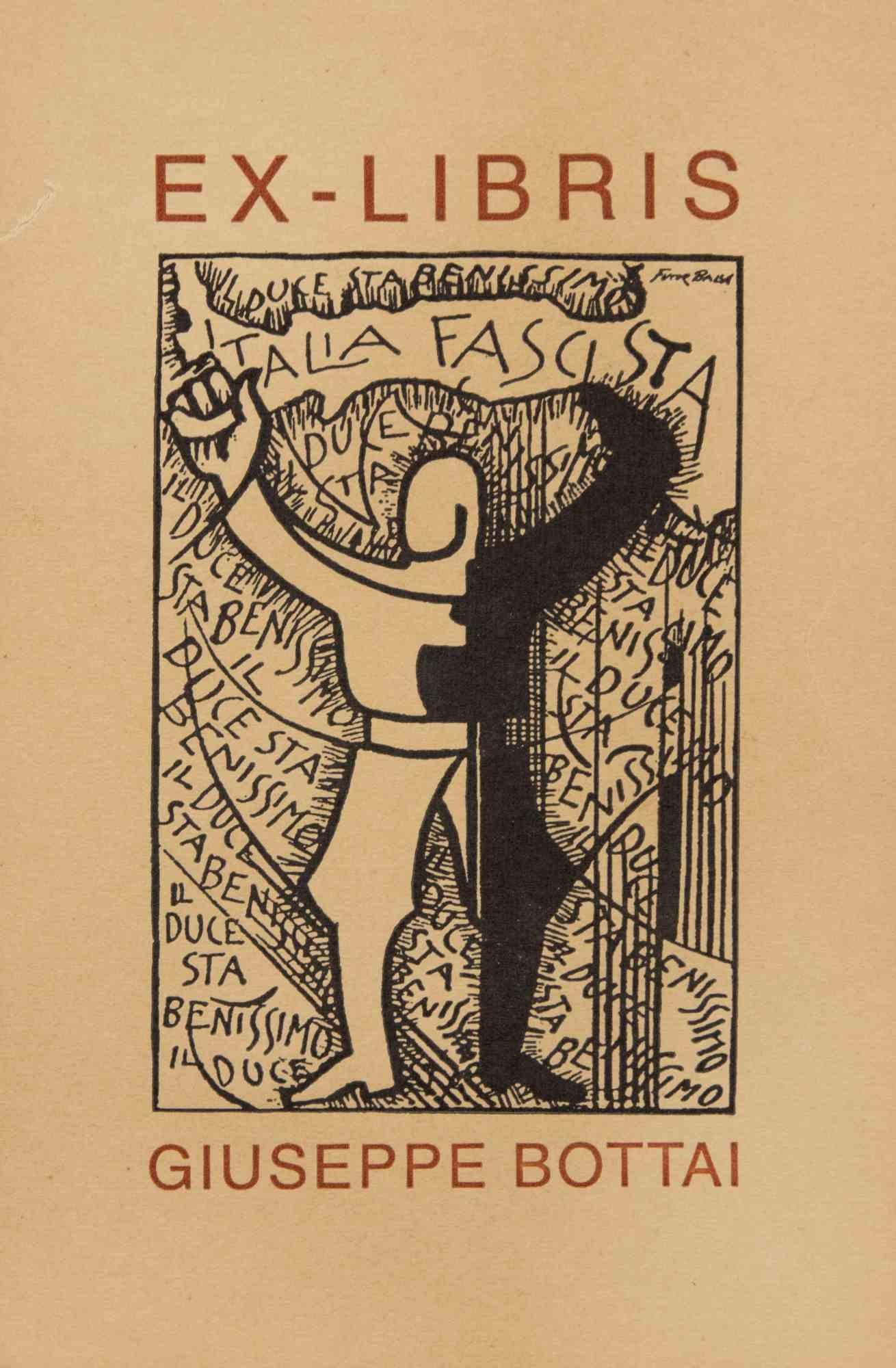 Realized by Balla in 1929/30, the ex libris reproduces the drawing Commentary on the dynamic life of the "Duce", published in "Oggi e Domani" on September 29th, 1930.

Woodcut print.

Signed in the plate.

Very god condition.

Ref. Claudia Salaris,
