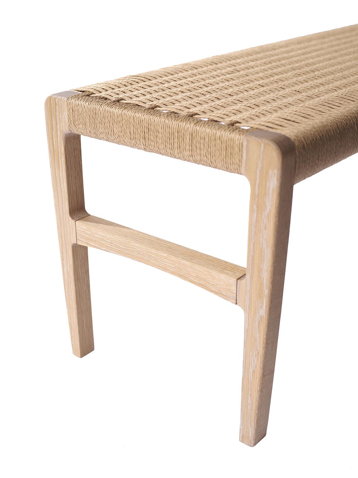 American Giacomo Bench, Cerused Oak with Handwoven Danish Cord For Sale