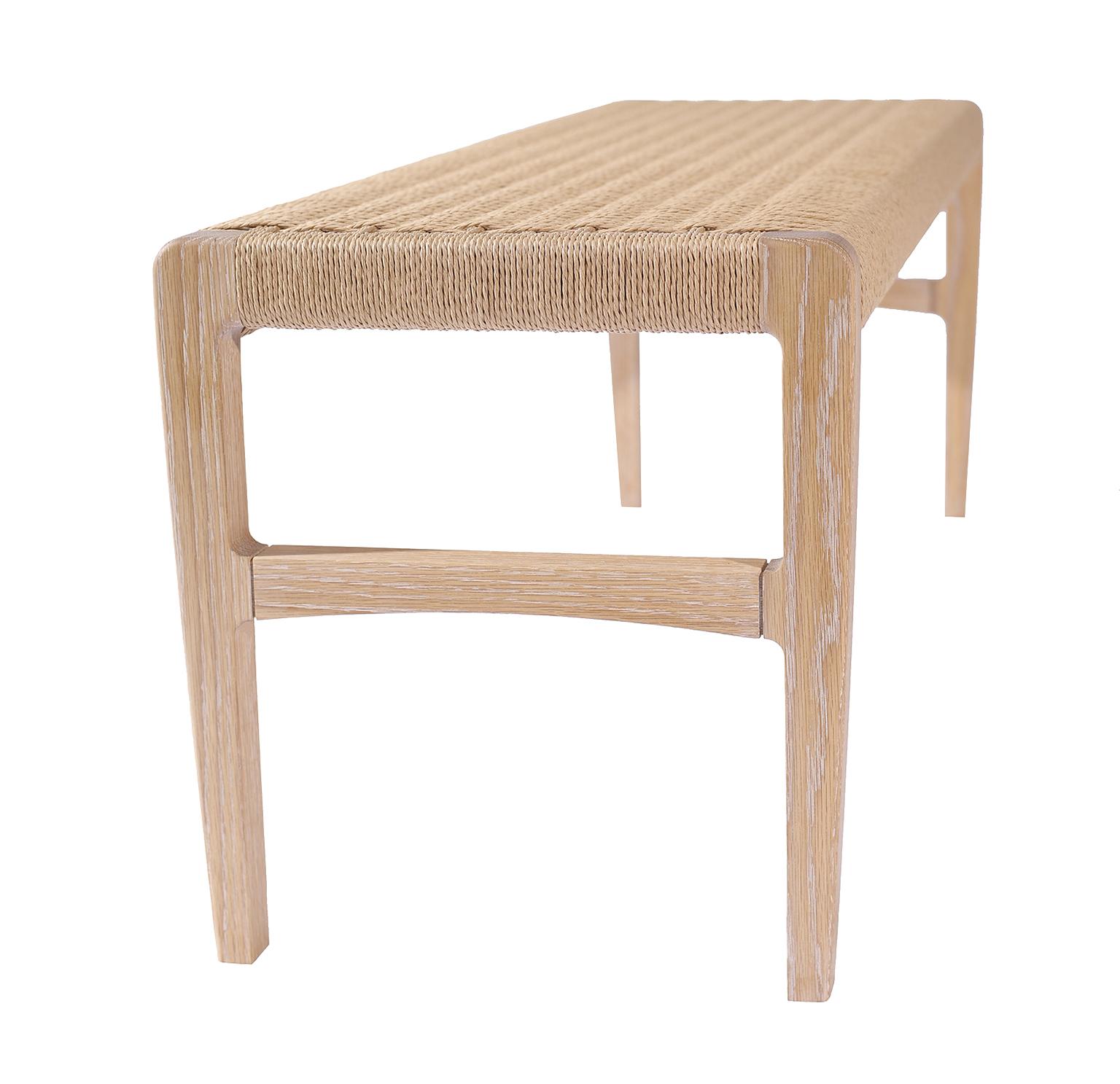 Giacomo Bench, Cerused Oak with Handwoven Danish Cord - 59
