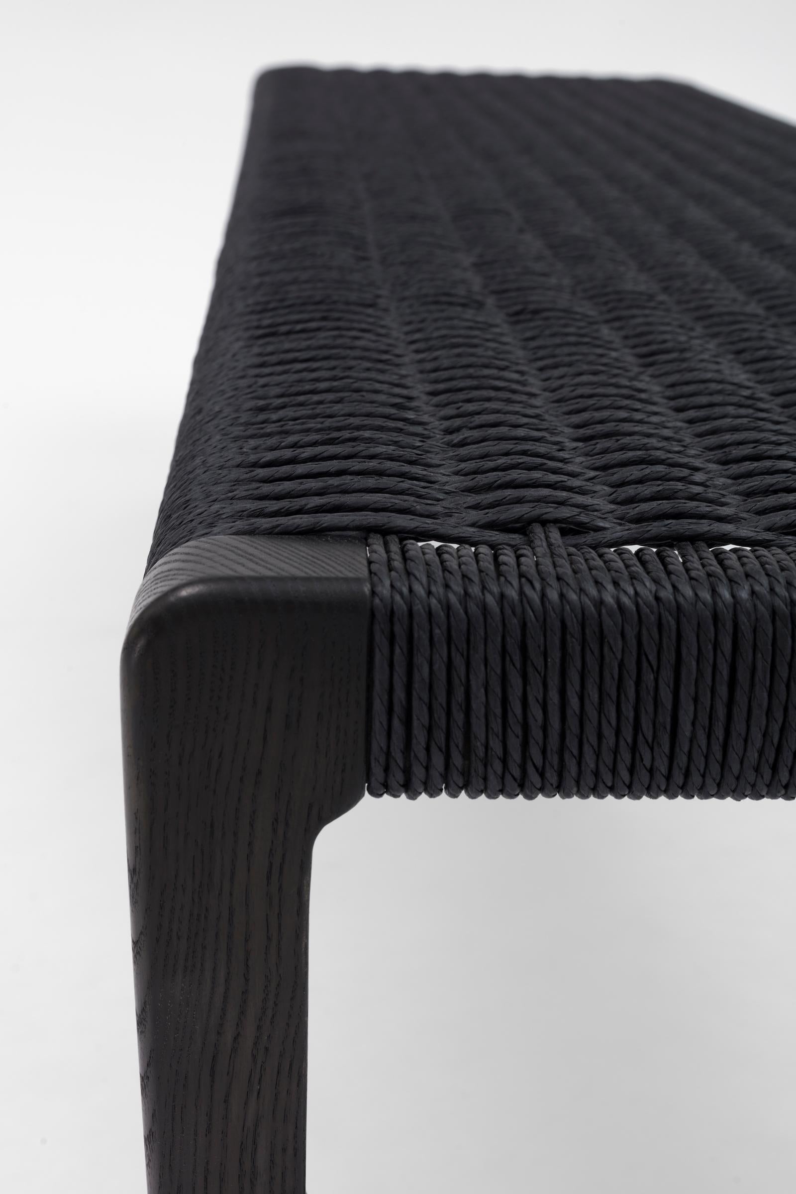 American Giacomo Bench, Ebonized Ash with Handwoven Black Danish Cord For Sale