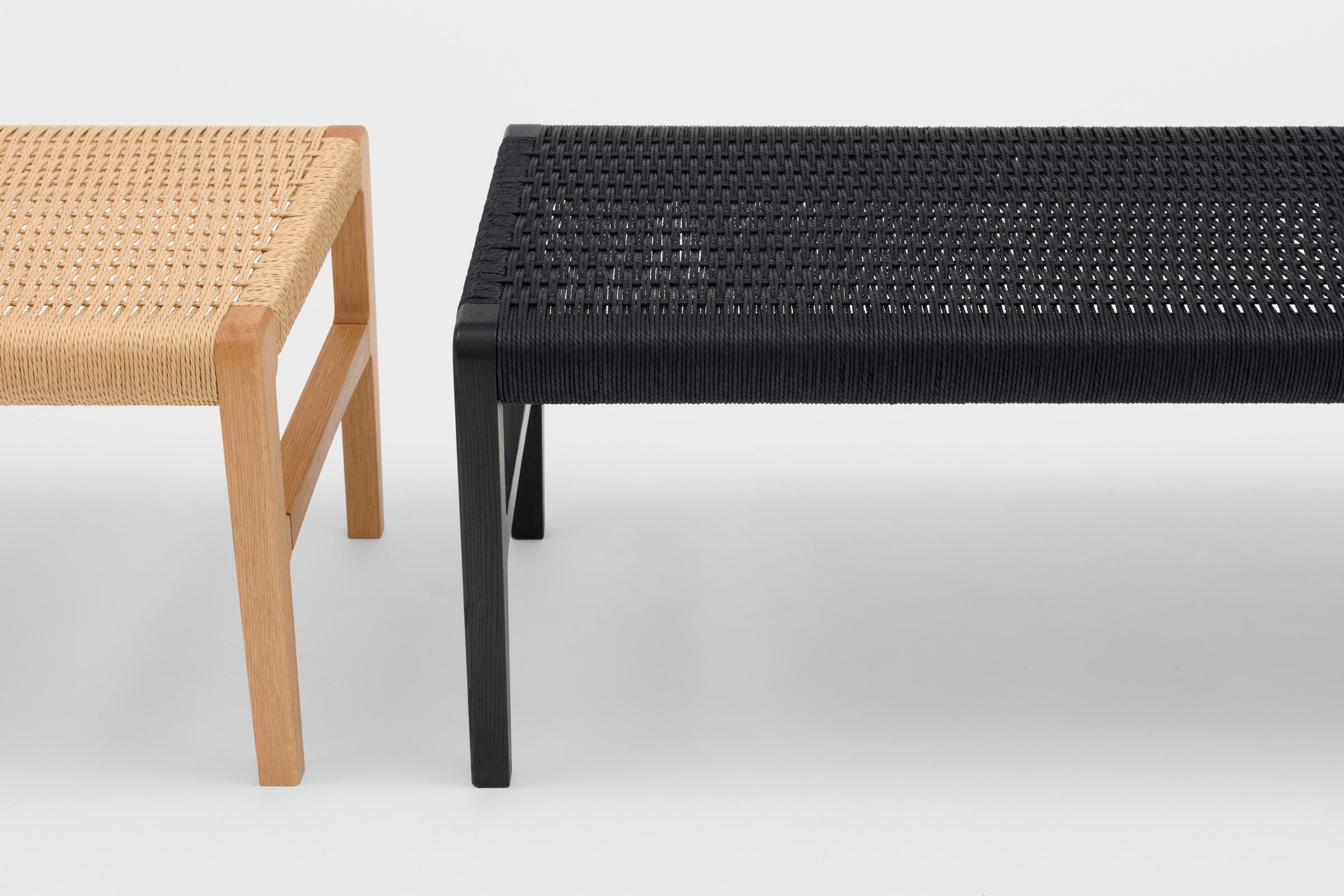 Giacomo Bench, Ebonized Ash with Handwoven Black Danish Cord In New Condition For Sale In Brooklyn, NY
