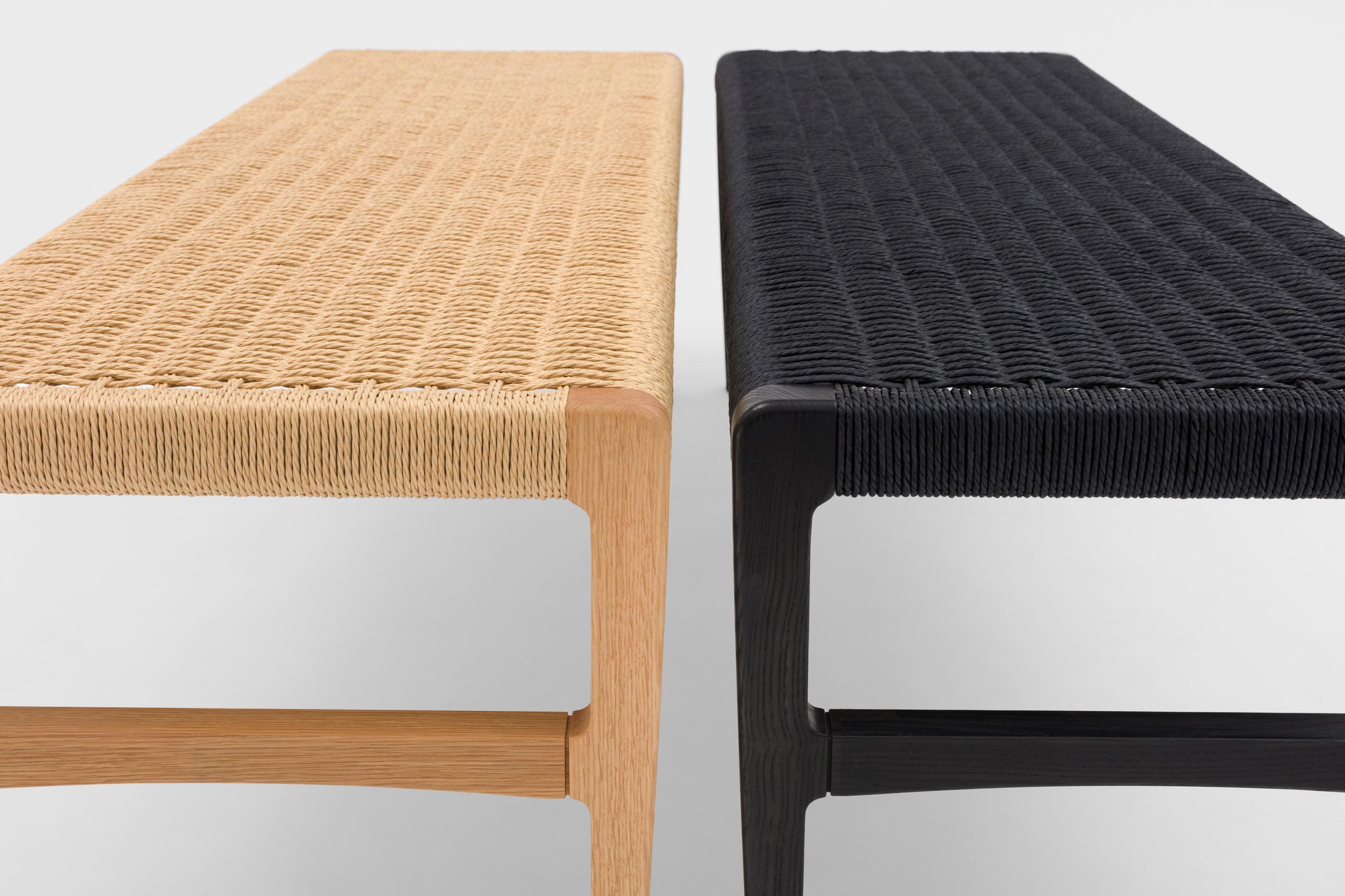 Contemporary Giacomo Bench, Ebonized Ash with Handwoven Black Danish Cord For Sale