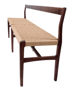 Giacomo Bench with Back, extra-long in Walnut with Danish Cord Seat