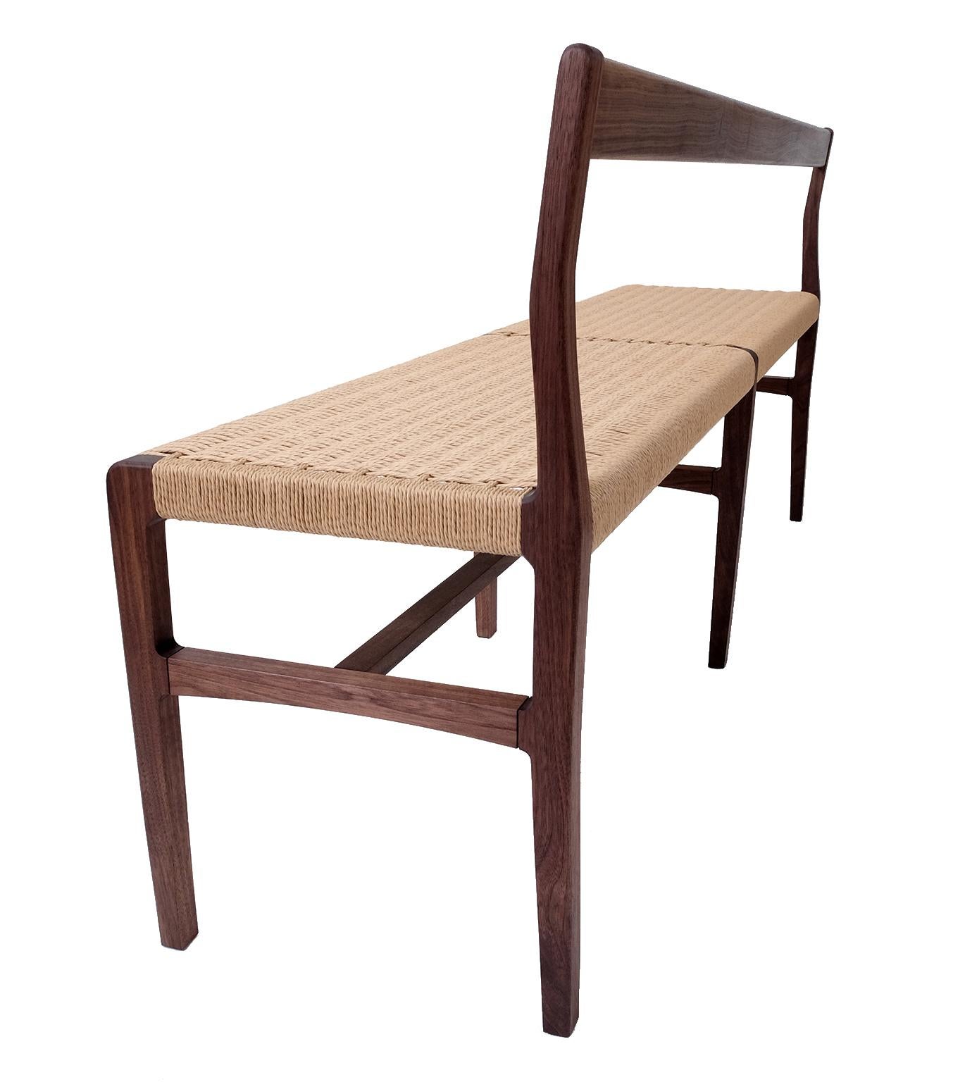 Giacomo Bench with Back, extra-long in Walnut with Danish Cord Seat (Moderne der Mitte des Jahrhunderts) im Angebot