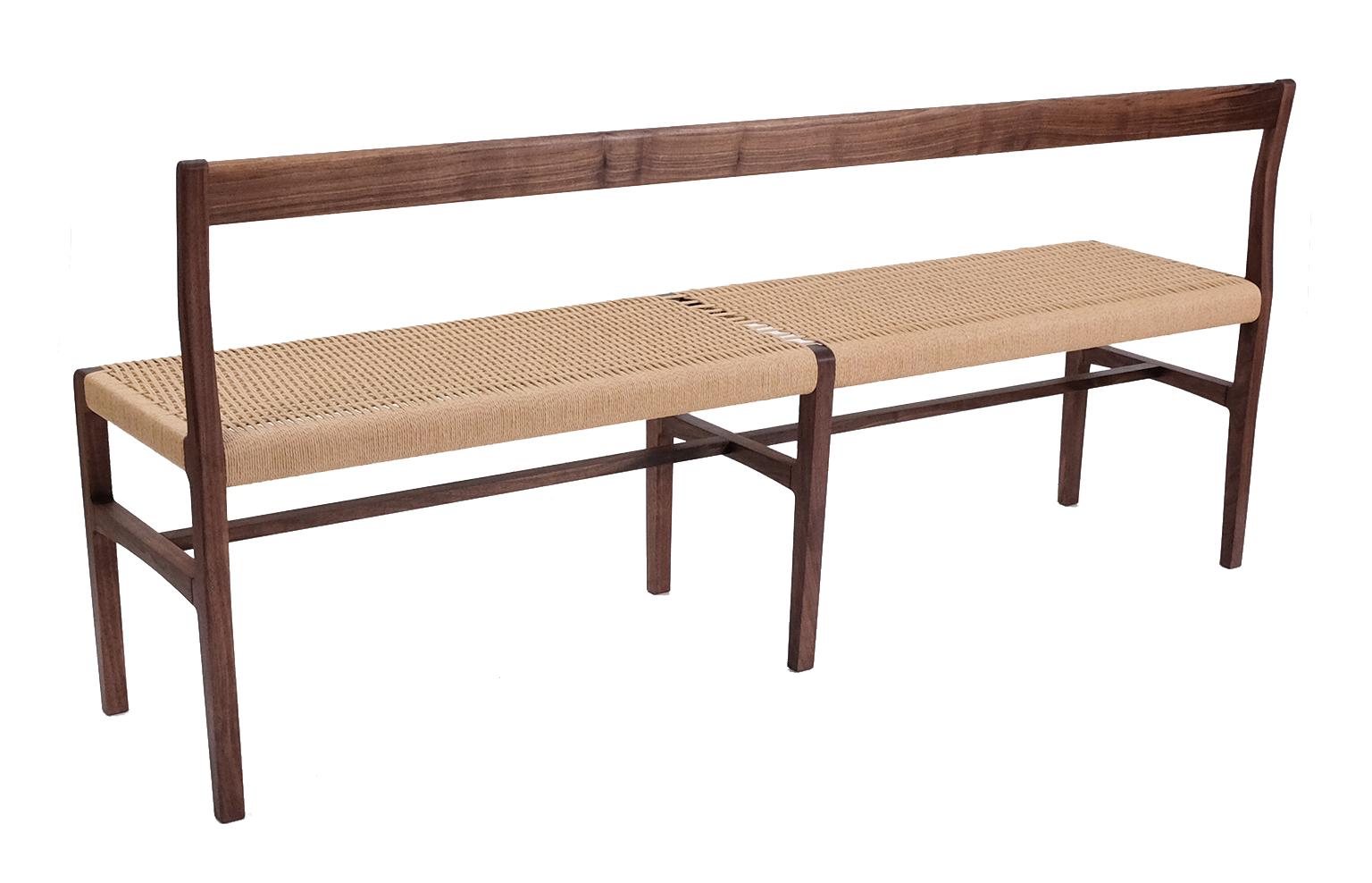 Giacomo Bench with Back, extra-long in Walnut with Danish Cord Seat (Geölt) im Angebot