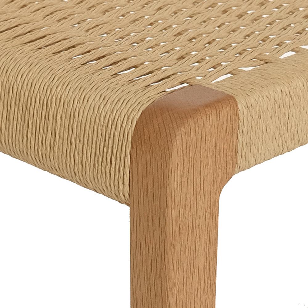 American Giacomo Bench with Back, Solid White Oak with Handwoven Danish Cord Seat For Sale