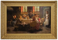 Italian 20th Century painting of a family time