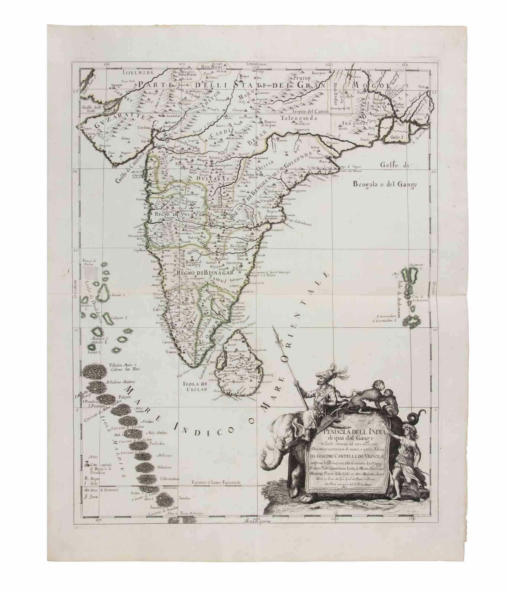 Etching realized by Giacomo Cantelli da Vignola, and published by Giacomo dé Rossi in 1683.

It is part of the Series "Mercurio Geografico or Geographical Guide to All Parts of the World...", collection of maps published in Rome by de Rossi between