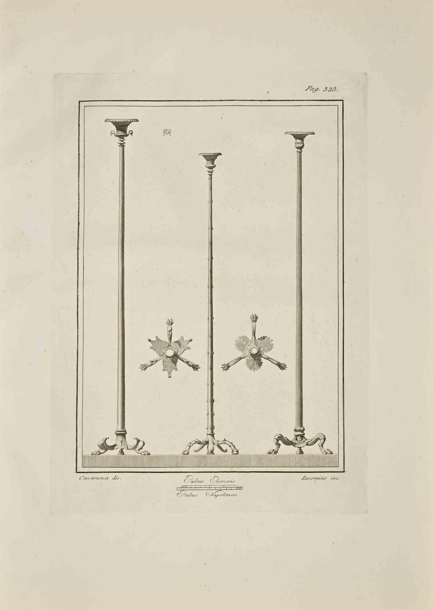 Giacomo Casanova Figurative Print – Antike römische Dekorationen – Radierung G. Casanova – 18. Jahrhundert