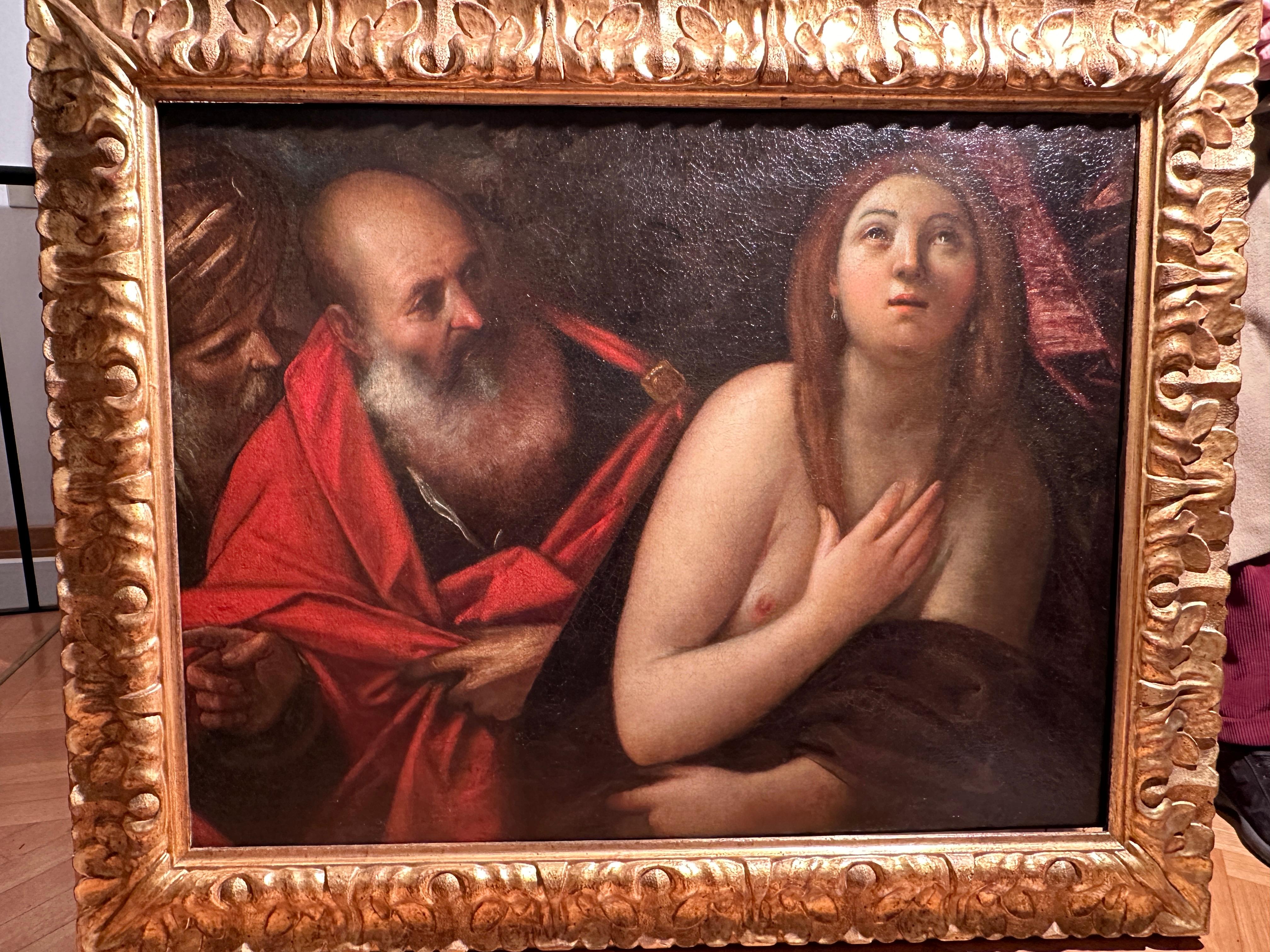 16th-17th Century By Giacomo Cavedone Susanna and the Elders Oil on Canvas For Sale 3