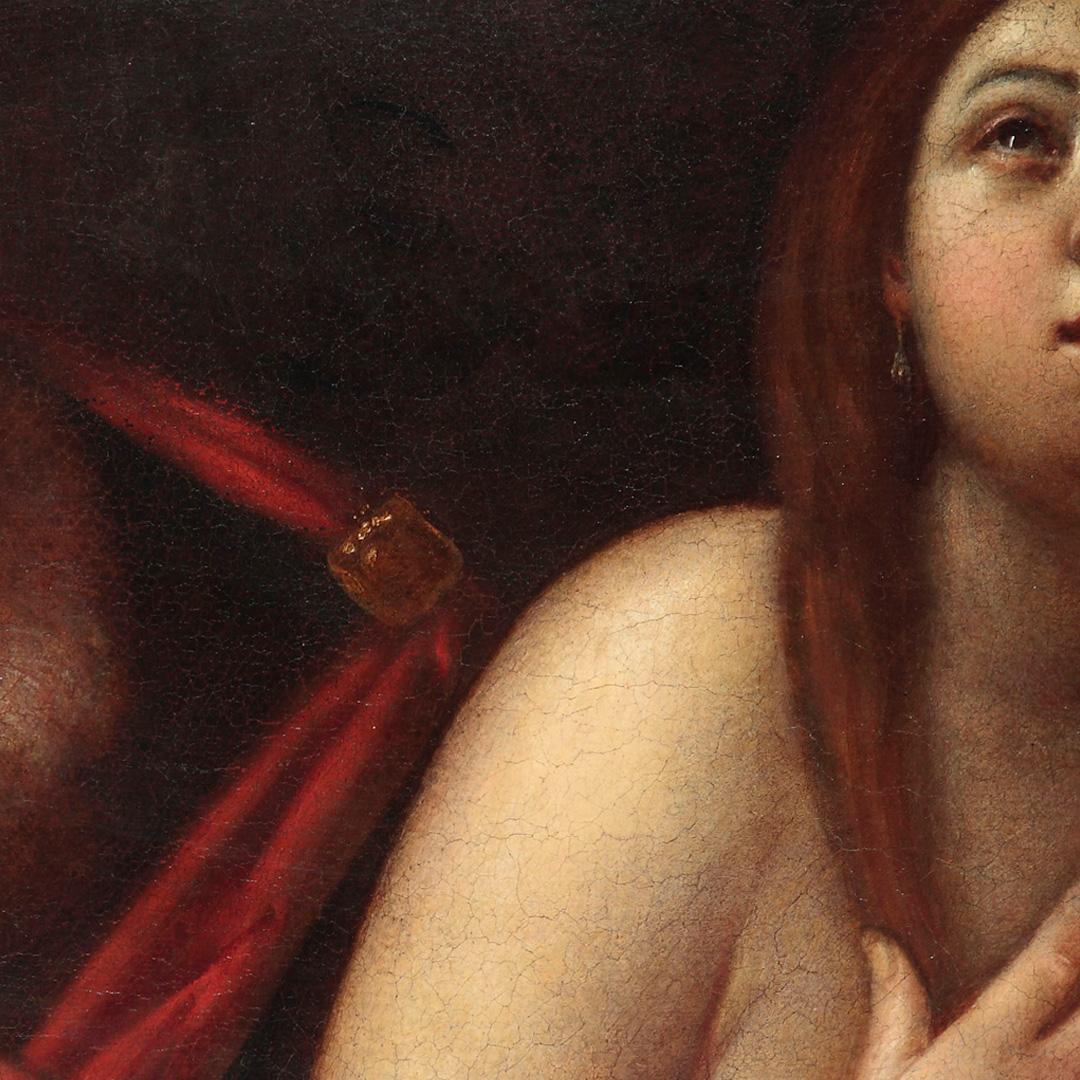 Giacomo Cavedone Susanna und die Älteren, Ölgemälde auf Leinwand, 16.-17. Jahrhundert im Angebot 8