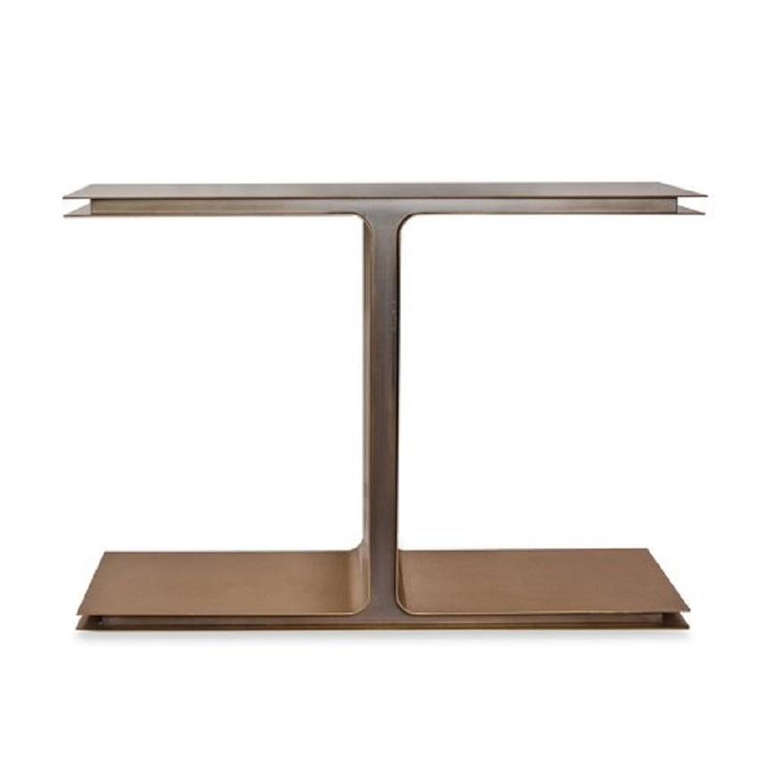 I-Beam style polished brass console table by Giacomo Cuccoli.  Made in Italy, circa 2000.

Dimensions: 47.5” L x 15.7” D x 33.5” H