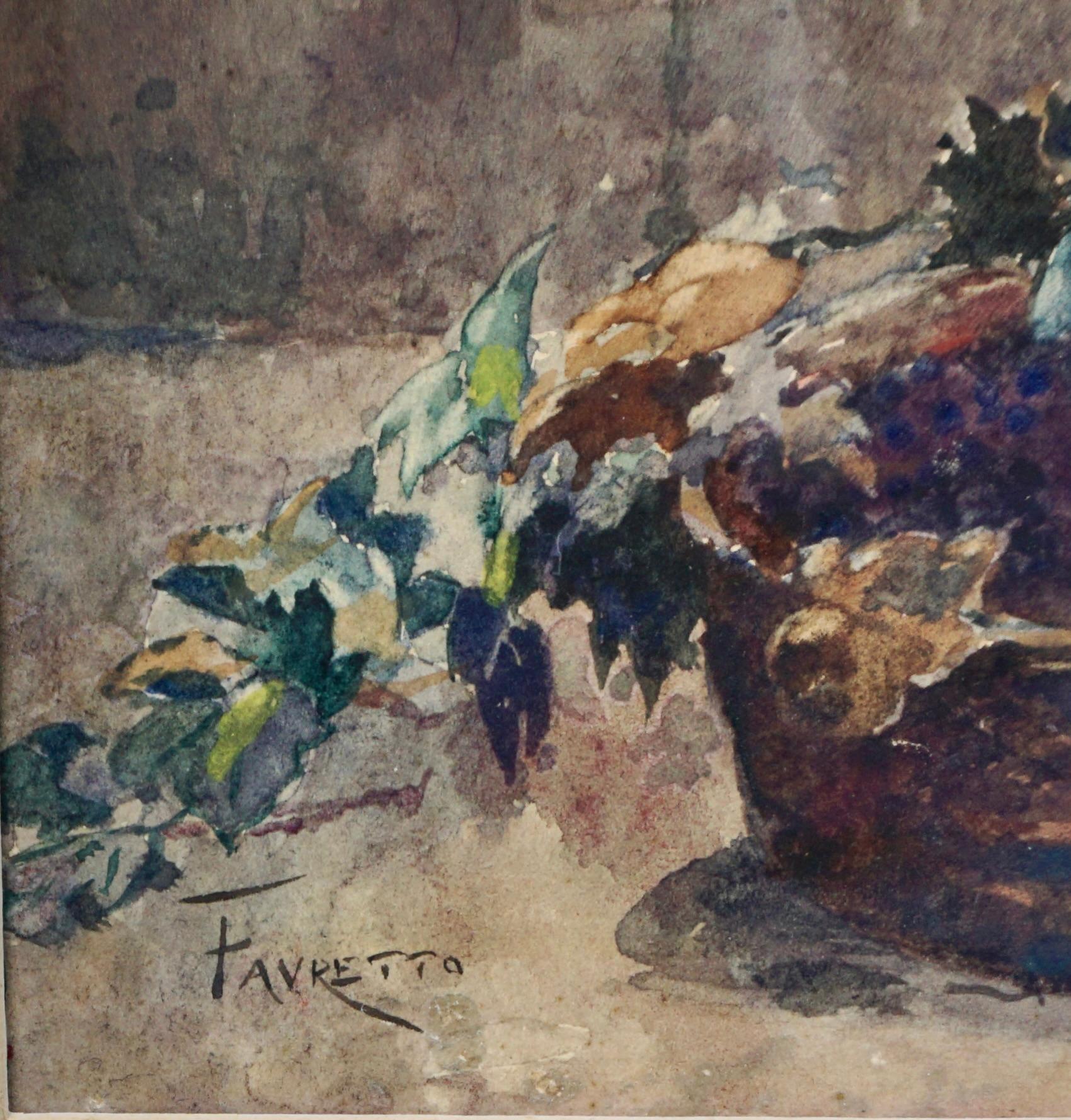 European Giacomo Favretto Watercolor on Paper of a Woman in a Garden