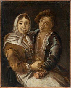 Antique Giacomo Cipper workshop - 18th century Italian figure painting - Interior tavern