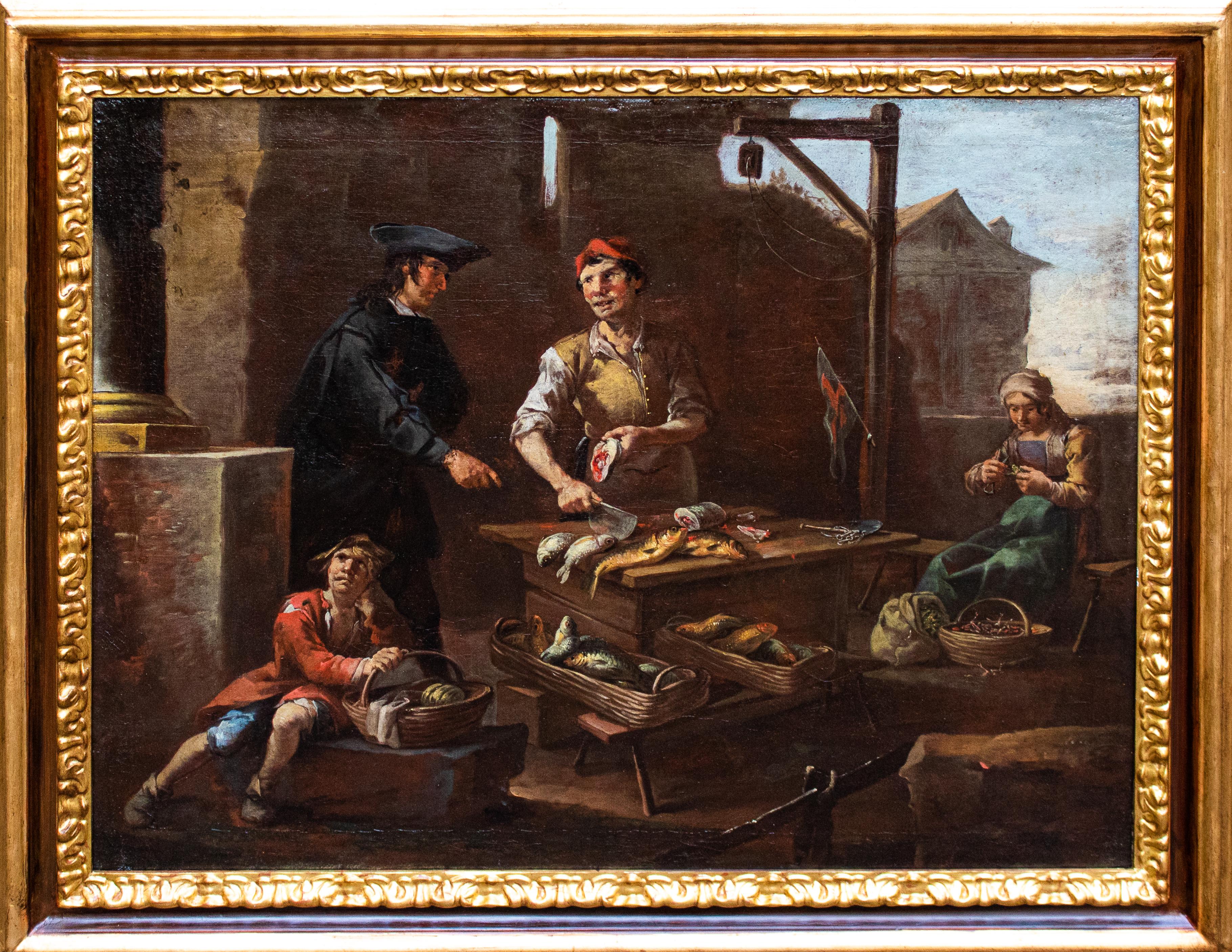 Giacomo Francesco Cipper (Todeschini) Figurative Painting - The Fishmonger Painted by Giacomo Francesco Cipper known as the Todeschini