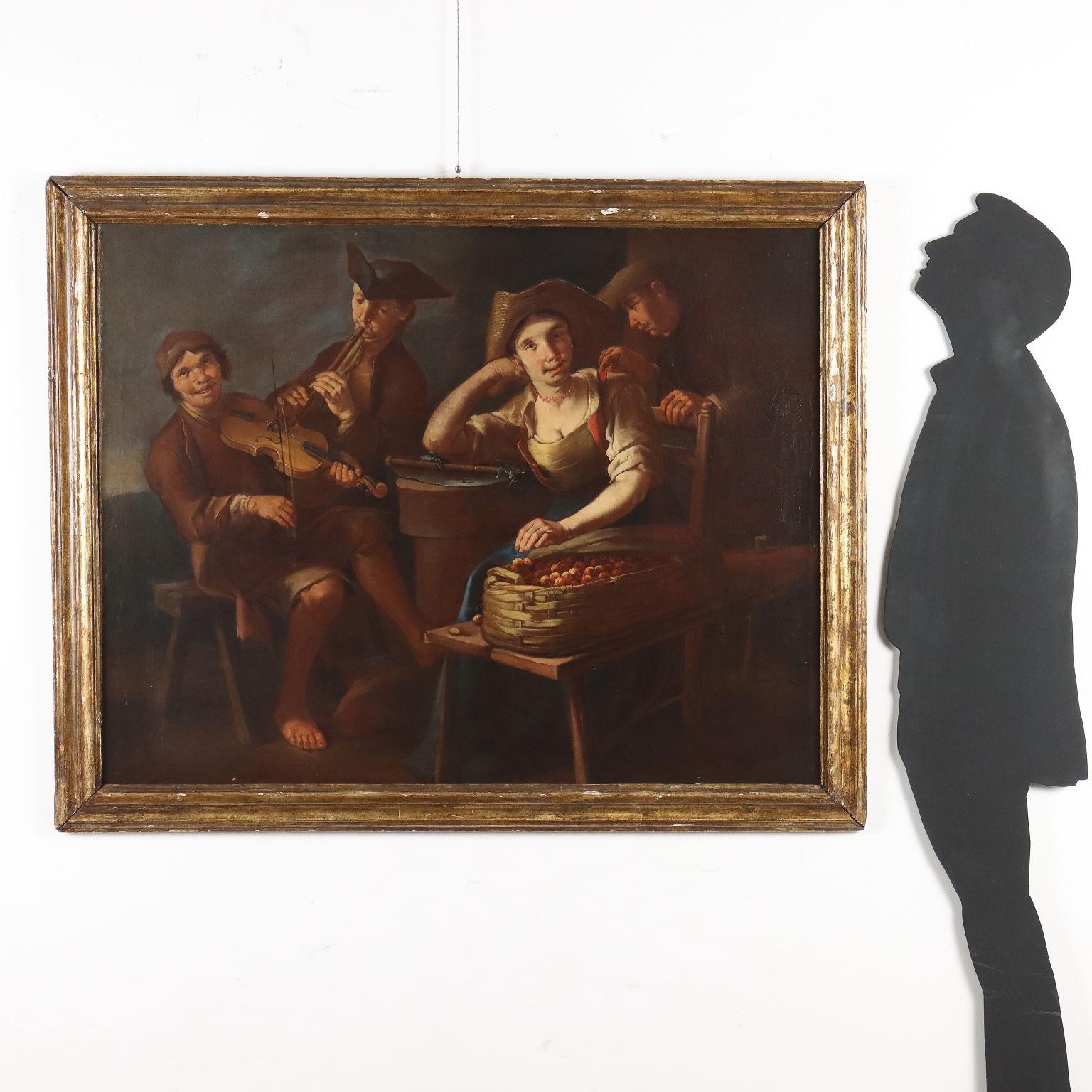 Umwerbender Kirschenverkäufer und zwei Ringer um 1720. – Painting von Giacomo Francesco Cipper (Todeschini)
