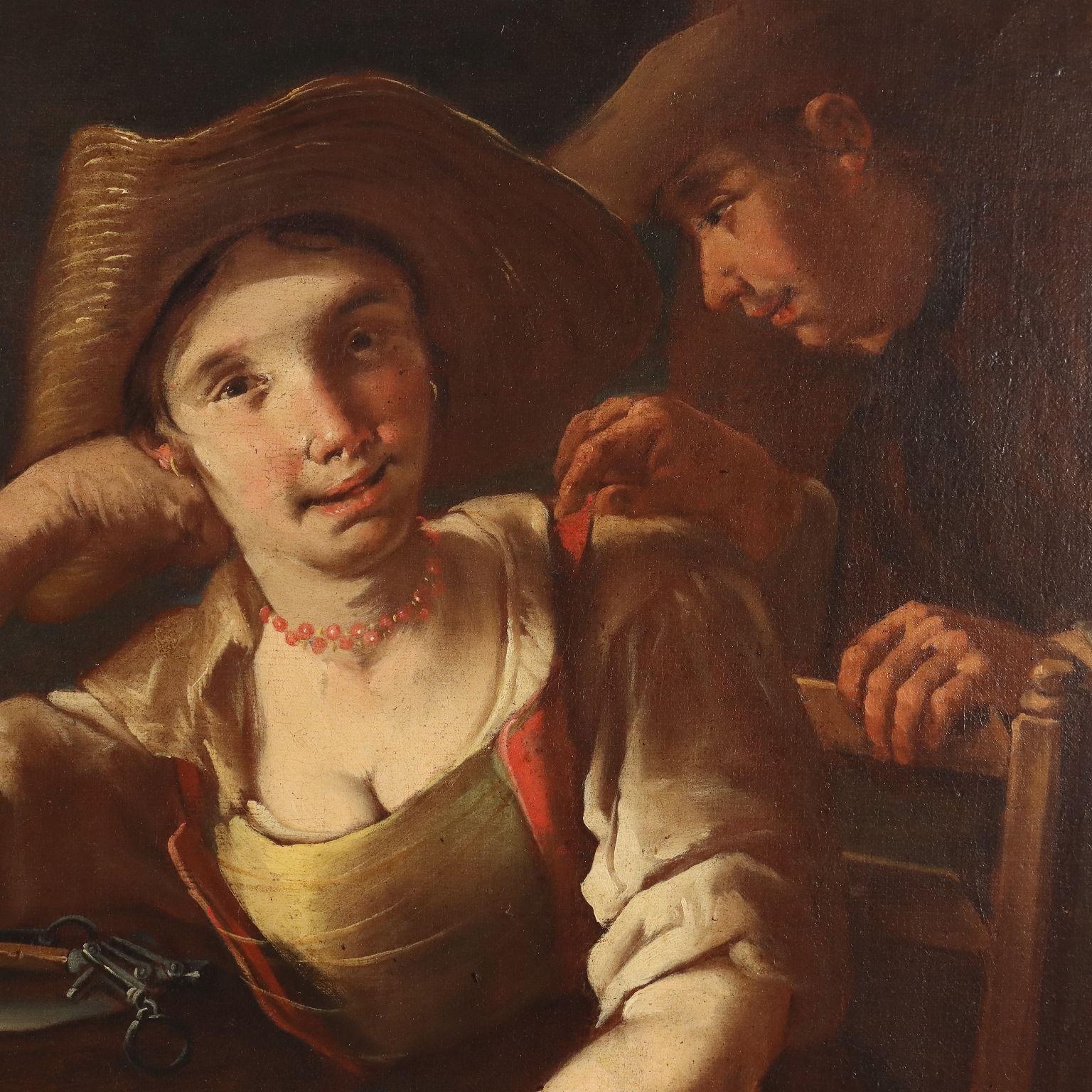 Umwerbender Kirschenverkäufer und zwei Ringer um 1720. (Black), Figurative Painting, von Giacomo Francesco Cipper (Todeschini)