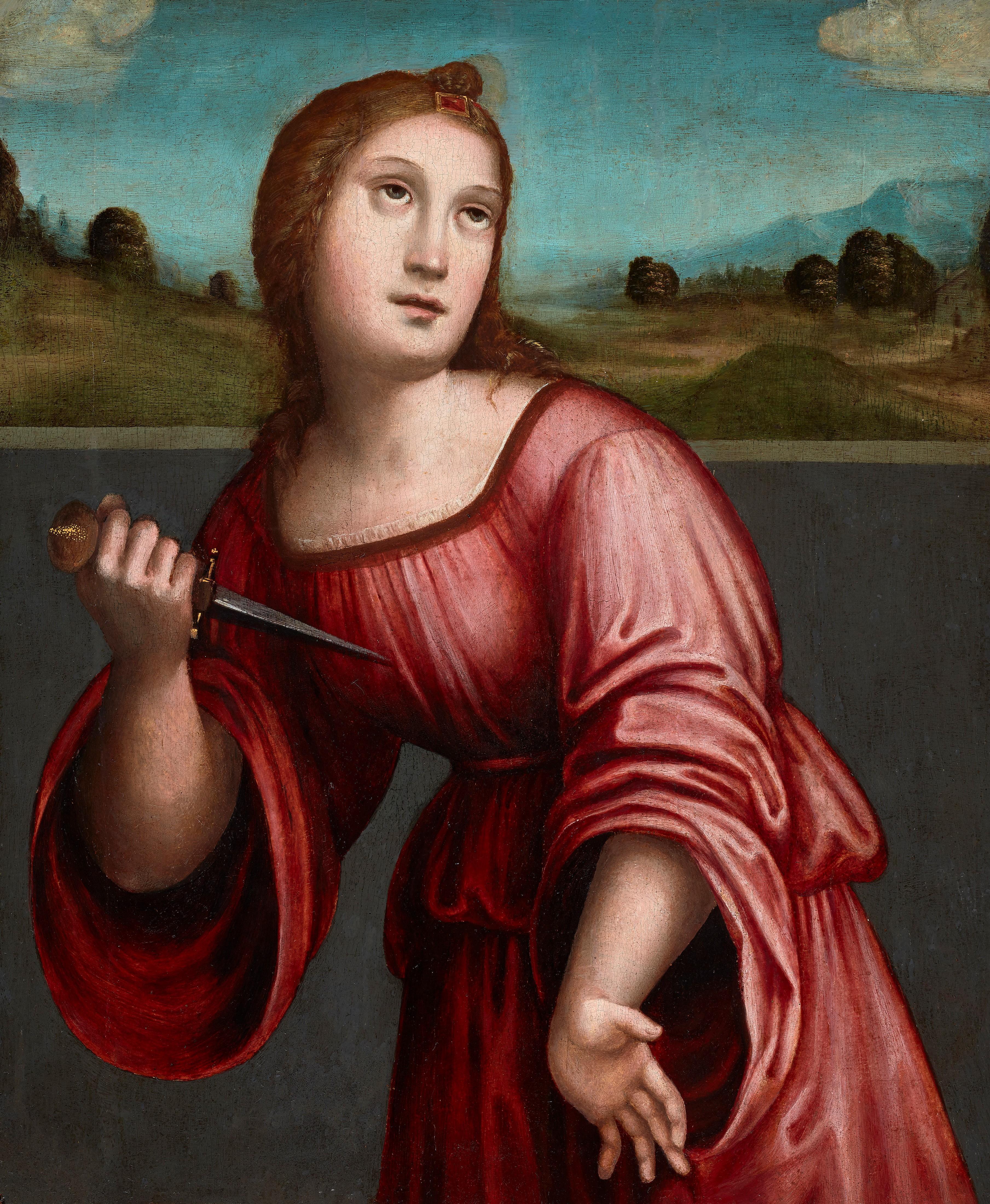 Lucretia, by Giacomo Raibolini Francia. Detto il Francia. Oil on panel, framed - Painting by Giacomo Francia