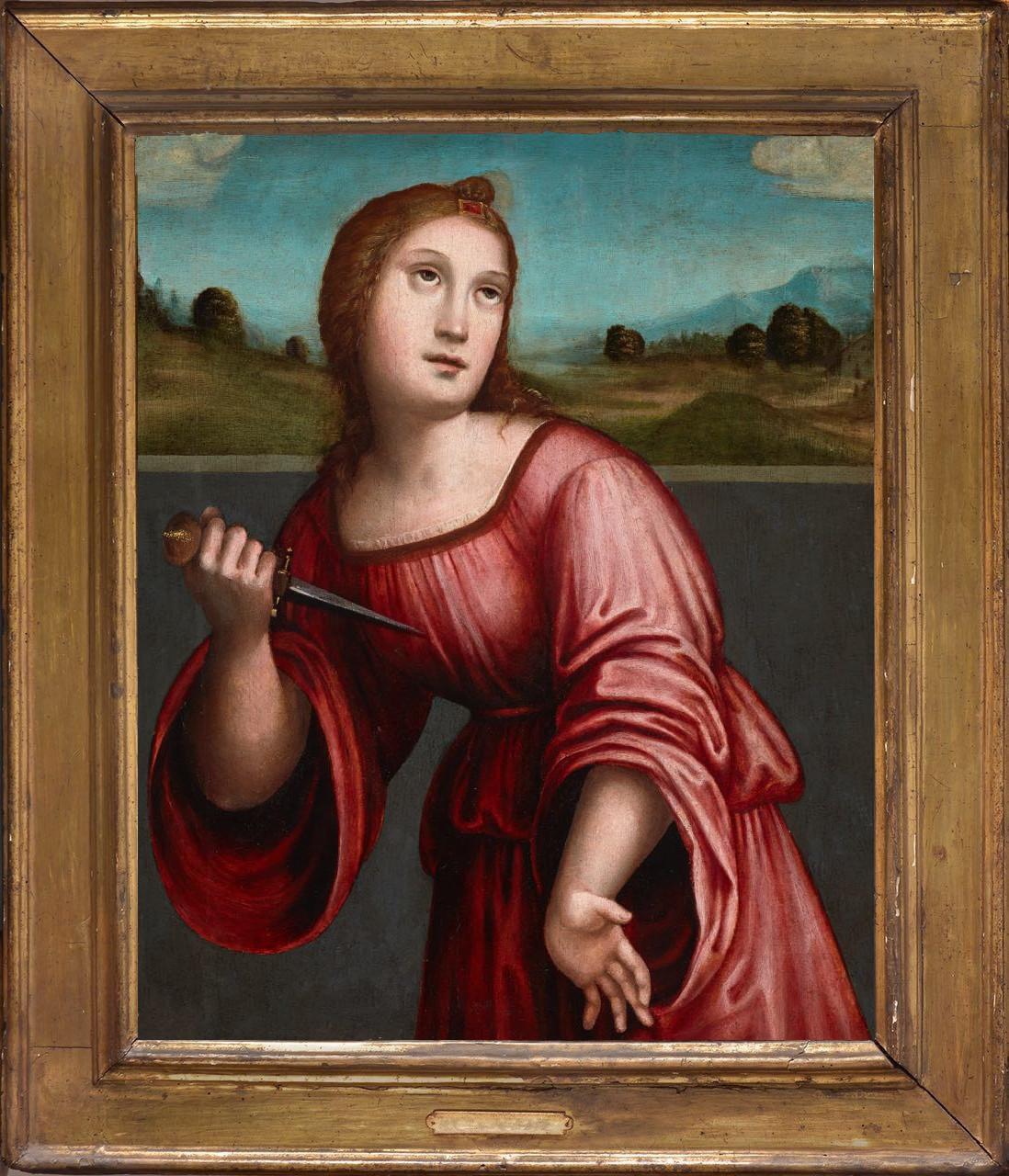 Lucretia, by Giacomo Raibolini Francia. Detto il Francia. Oil on panel, framed