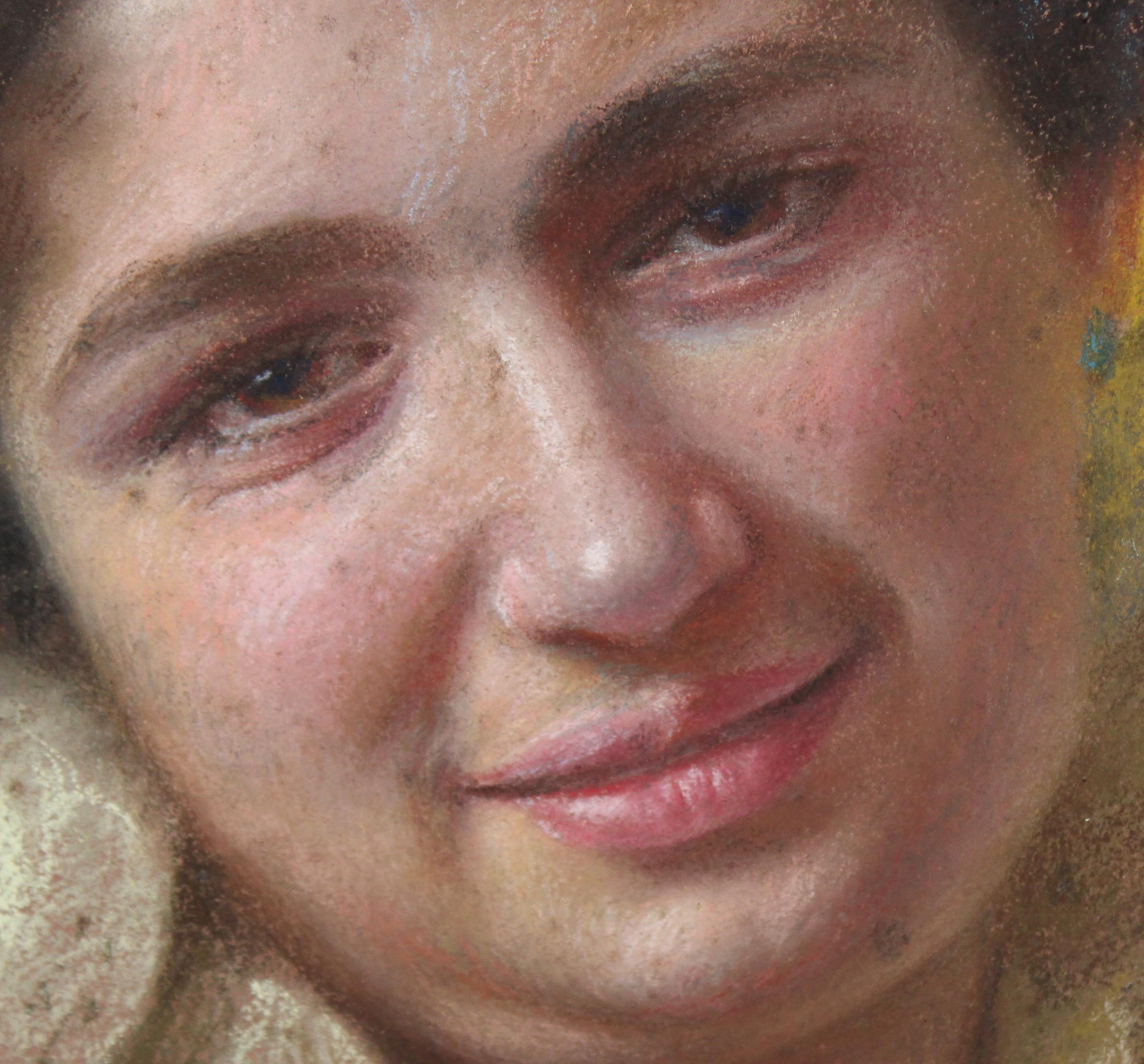Técnica mixta y pastel - Ritratto con tiara e perle in vendita 2