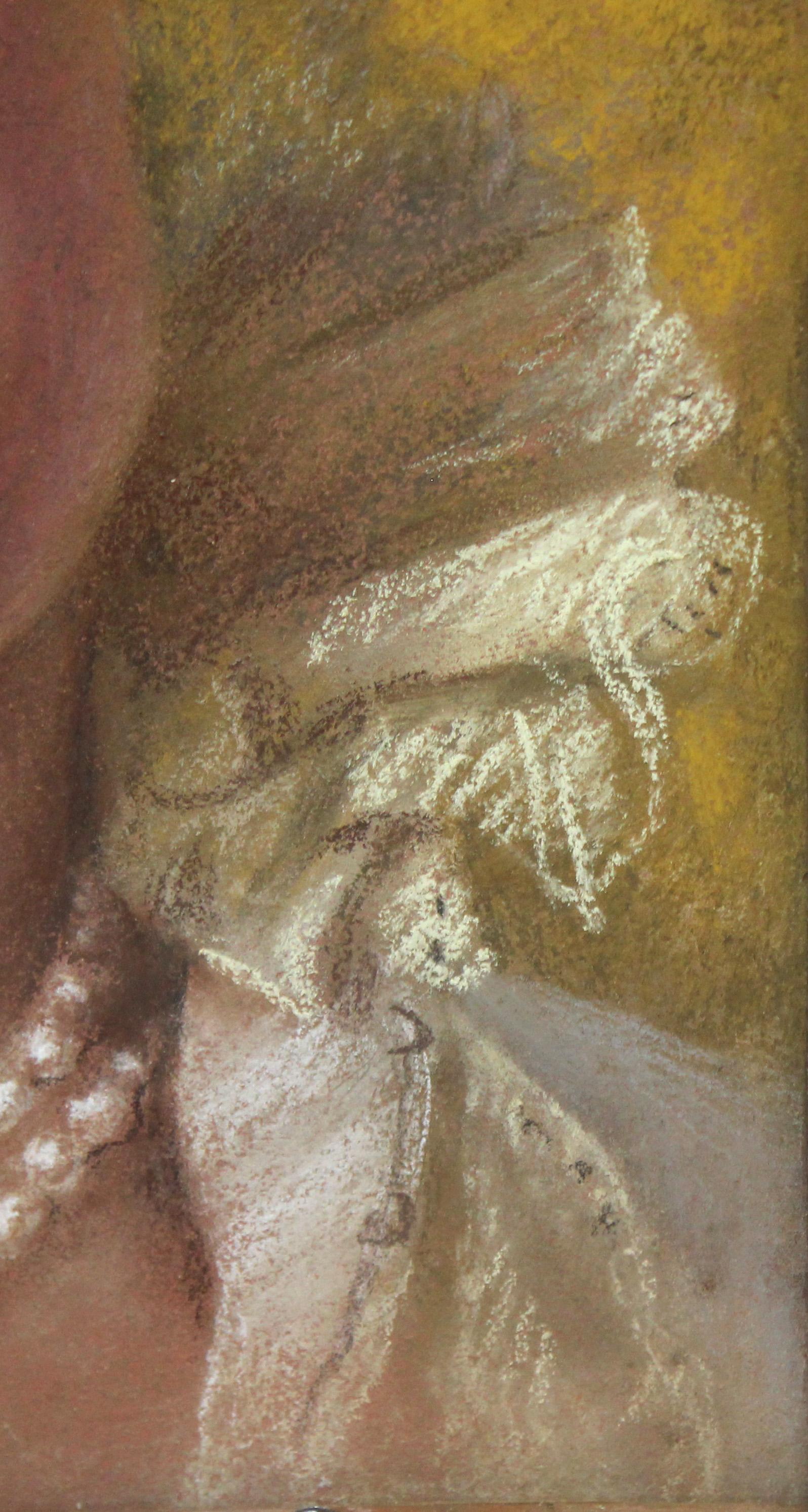 Técnica mixta y pastel - Ritratto con tiara e perle in vendita 4