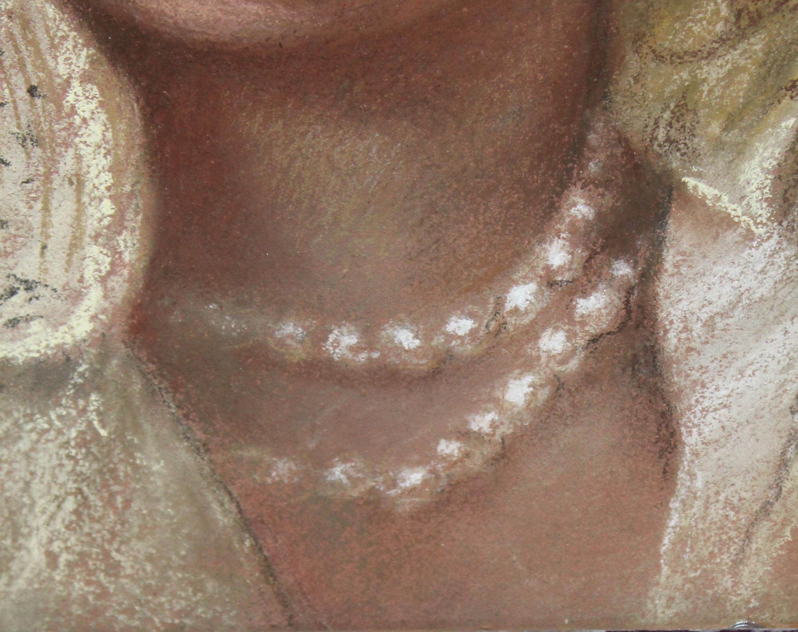 Técnica mixta y pastel - Ritratto con tiara e perle in vendita 5