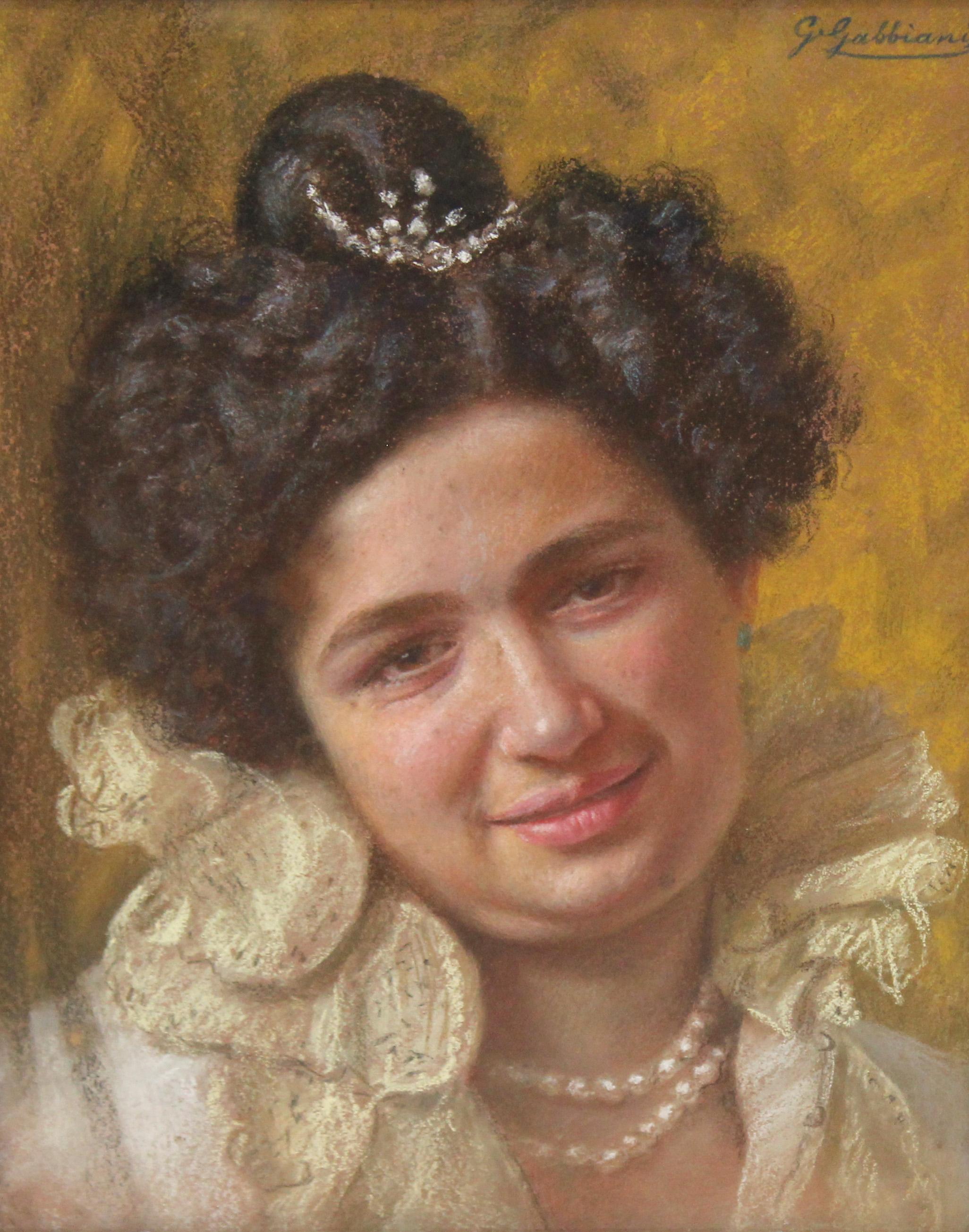 Técnica mixta y pastel - Ritratto con tiara e perle - Mixed Media Art di Giacomo Gabbiani