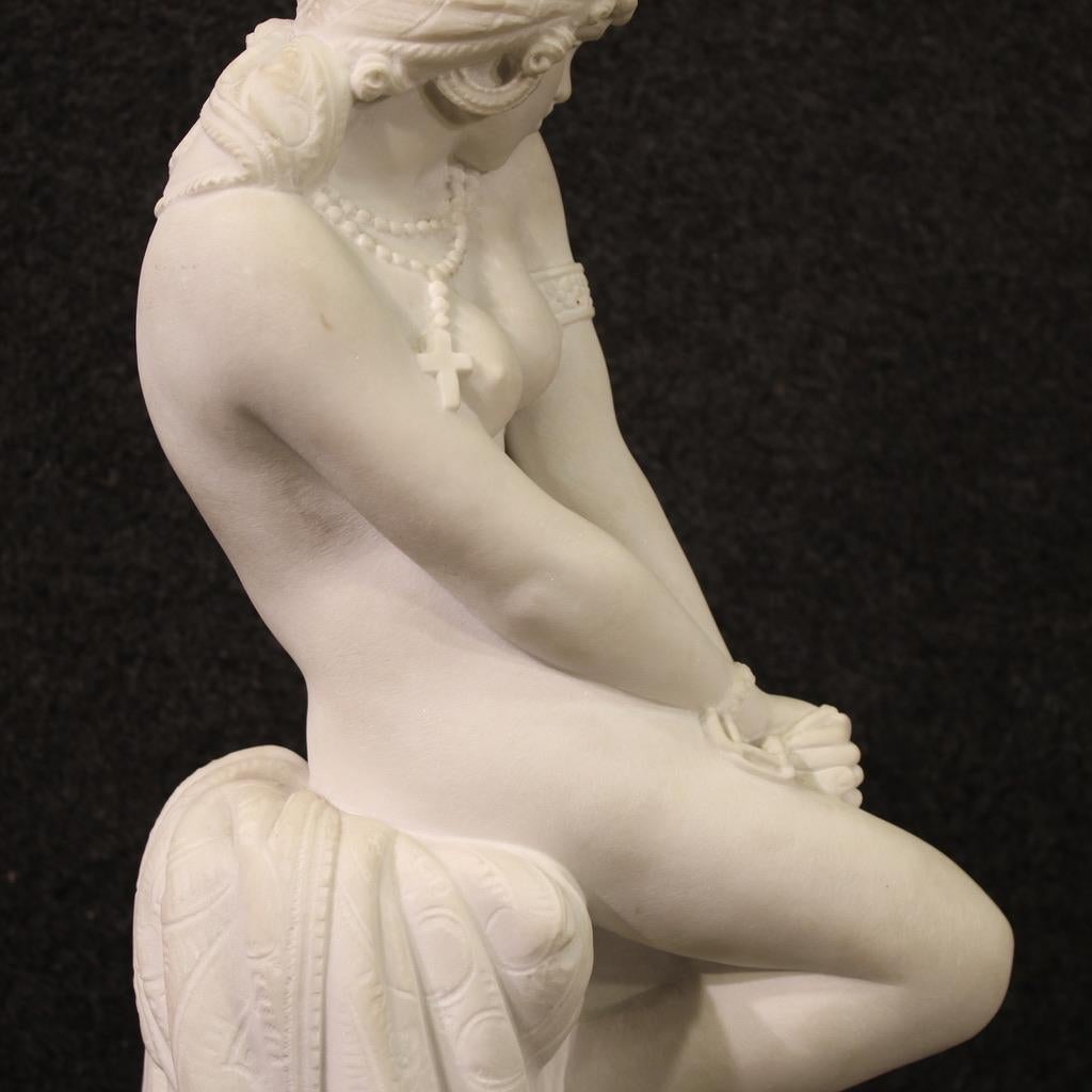 Refined white marble statue from the first half of the 20th century. This is a very high quality copy of a work by the great Italian sculptor Giacomo Ginotti (1845-1897). Known as The Slave or The Emancipation of Slavery, it was a notable success