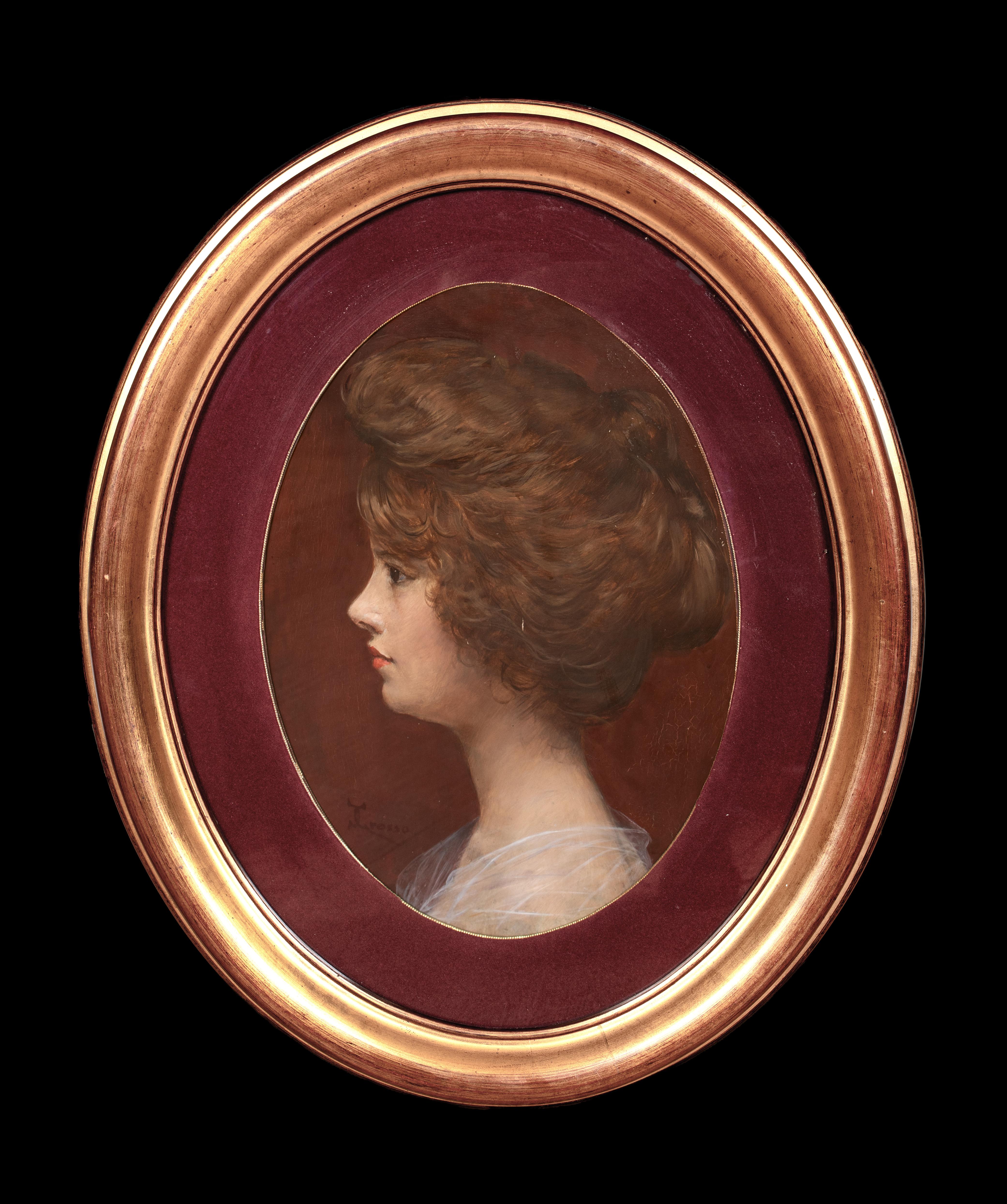 Ritratto di giovane nobile del XIX secolo di Giacomo GROSSO (1860-1938) - Painting di Giacomo Grosso