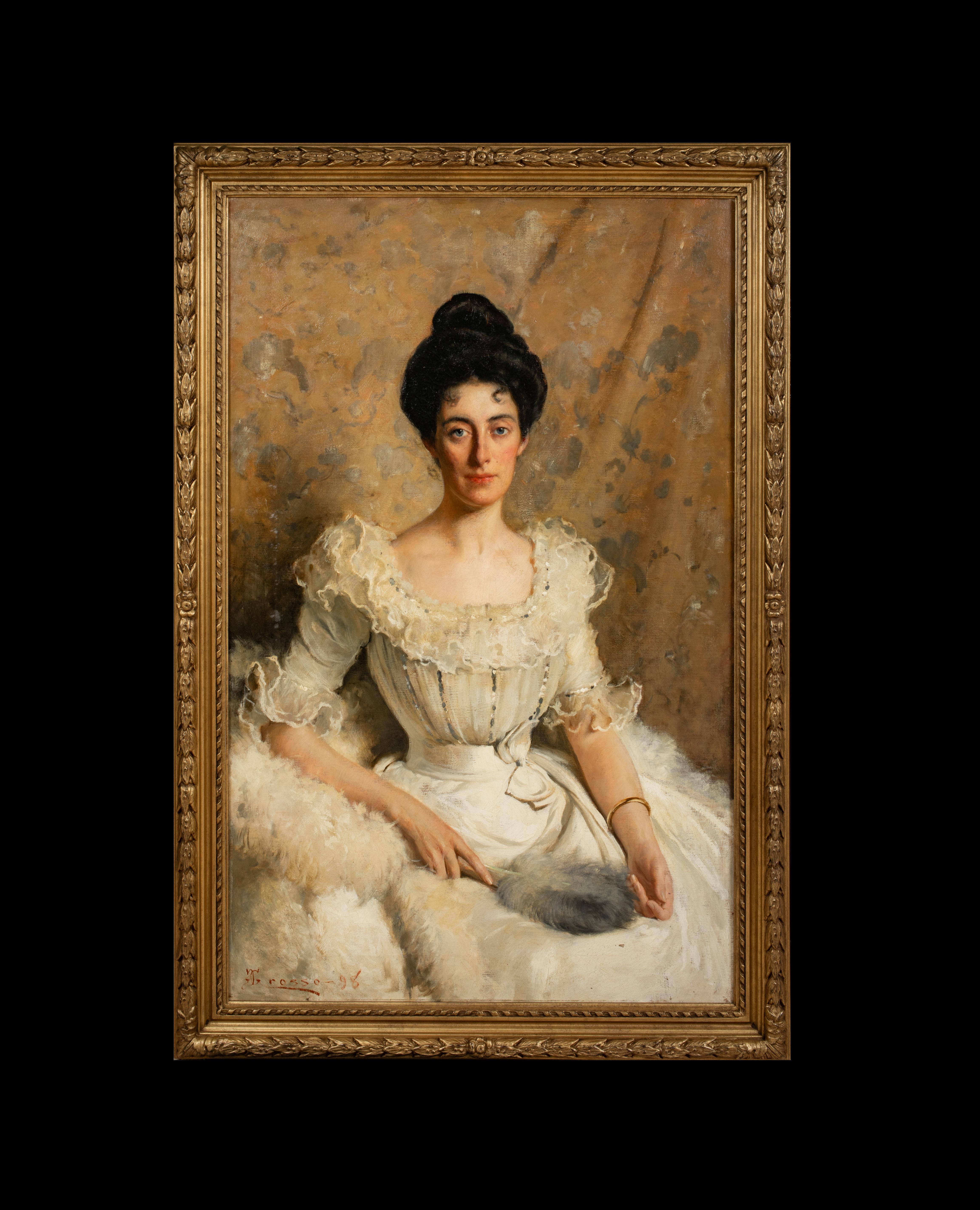 Ritratto di signora italiana, XIX secolo   GIACOMO GROSSO (1860-1938) - Painting di Giacomo Grosso