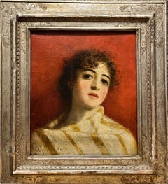 ""Porträt auf rotem Hintergrund"" Öl cm. 35 x 41  1890ca