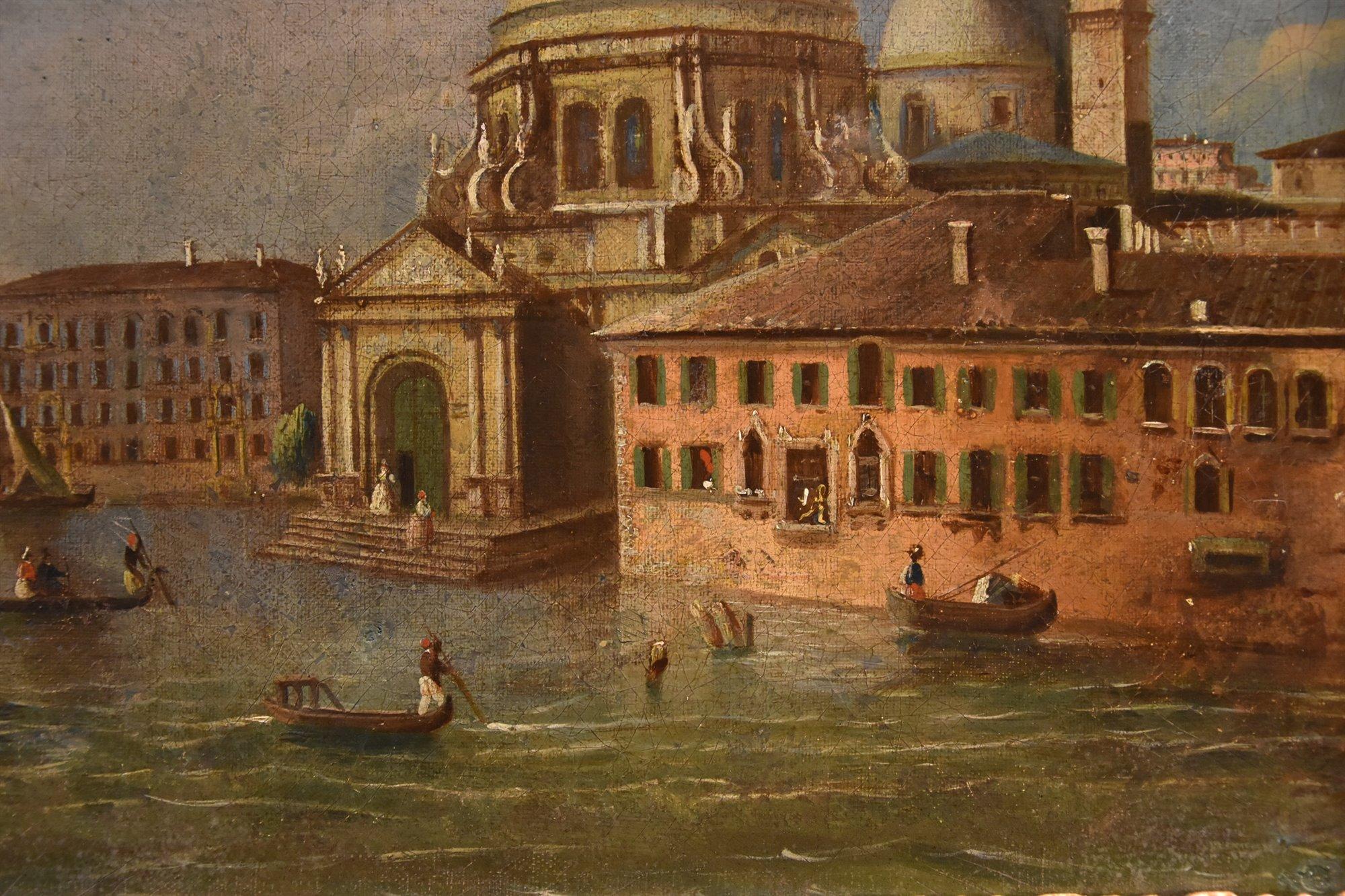 Giacomo Guardi (Venice, 1764 – Venice, 1835) follower 

View of Venice with the Basilica della Salute and the Punta della Dogana  

oil on canvas  

Dimensions: 40 x 52 cm. framed 48 x 60 cm.  

This beautiful view of Venice, executed with great