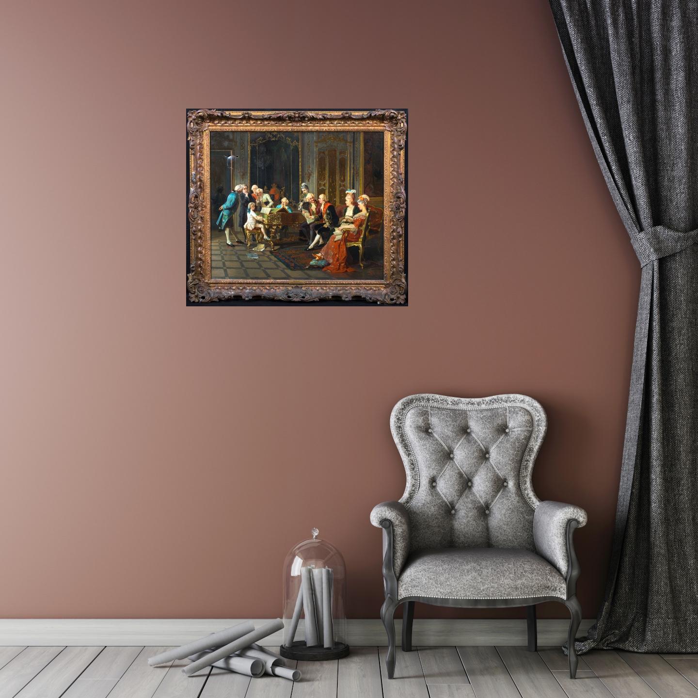 Interior Scene With Mozart, 19th century 

by Giacomo MANTEGAZZA (1853-1920)


Large 19th century Italian interior scene with a young Mozart playing the piano, oil on canvas by Giacomo Mantgazza. Excellent example of the quality of the work of