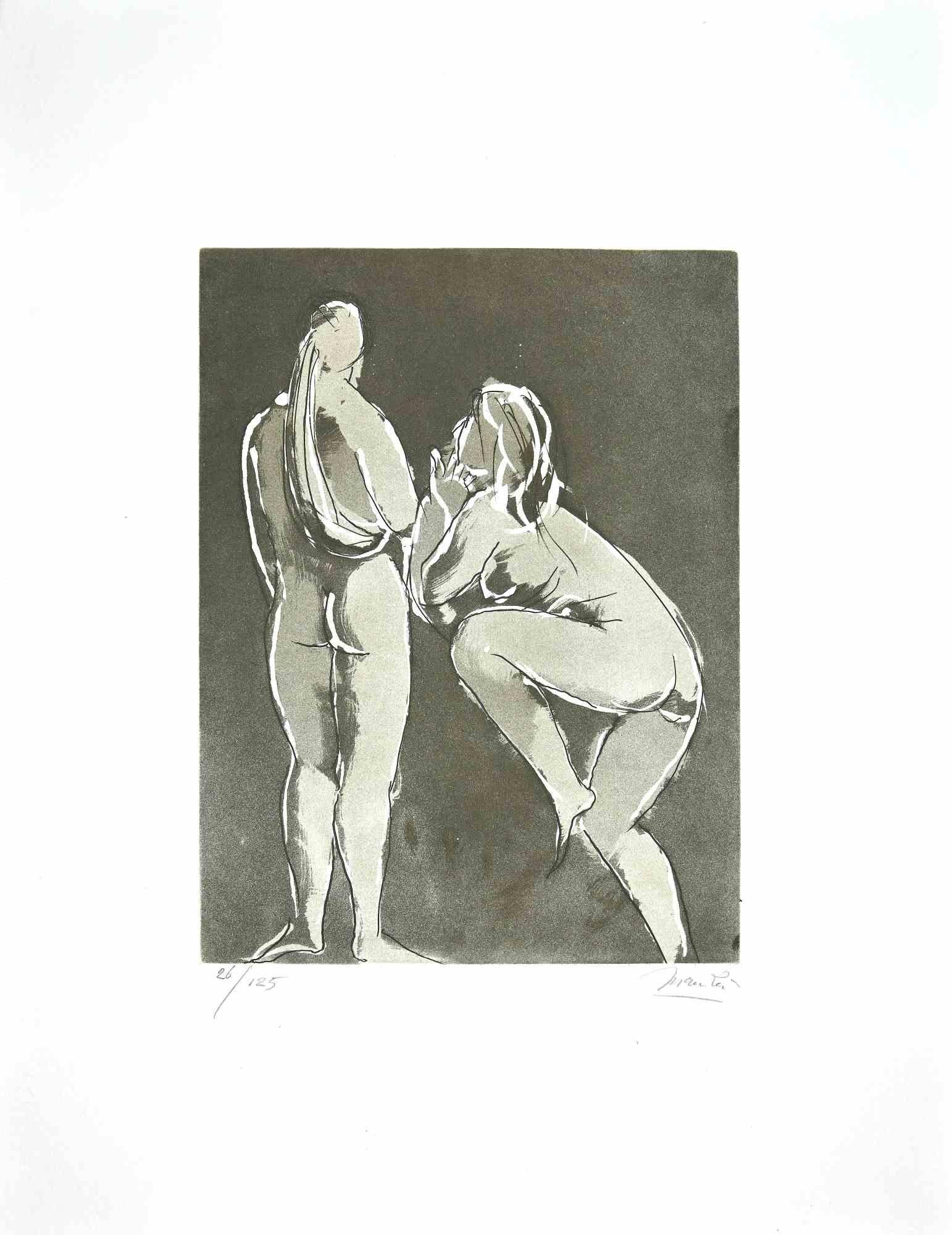 Giacomo Manzú Figurative Print - Dancers - Etching by Giacomo Manzù - 1970
