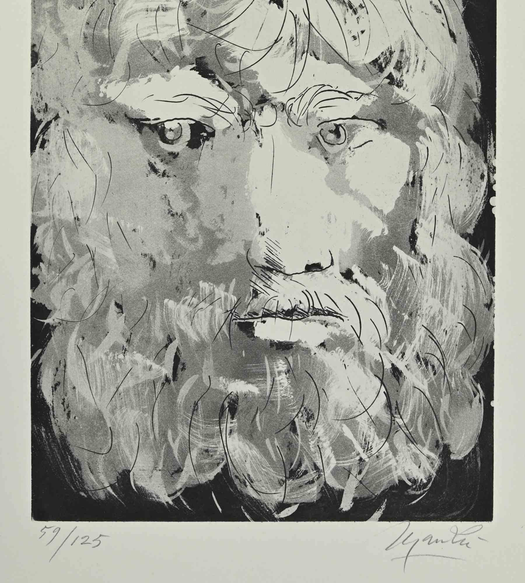 Cabeza de Edipo - Aguafuerte de Giacomo Manzù - 1970 - Print de Giacomo Manzú