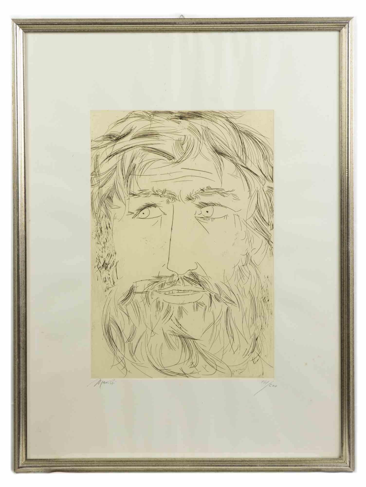 Hommage à Michel-Ange - Gravure de Giacomo Manzù - 1975 - Contemporain Print par Giacomo Manzú