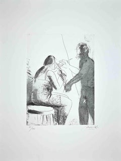 In the Atelier - Original Etching by Giacomo Manzù - 1968