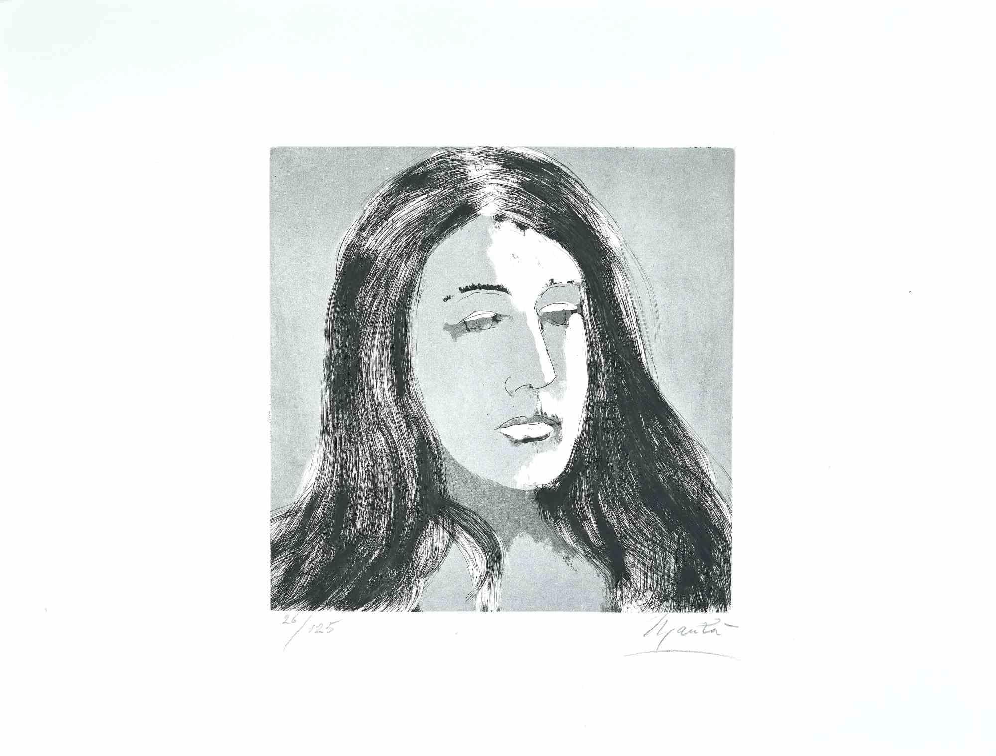 Giacomo Manzú Portrait Print - Inge - Etching by Giacomo Manzù - 1970