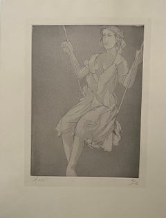 Italian Monochrome Woman on Swing Giacomo Manzù