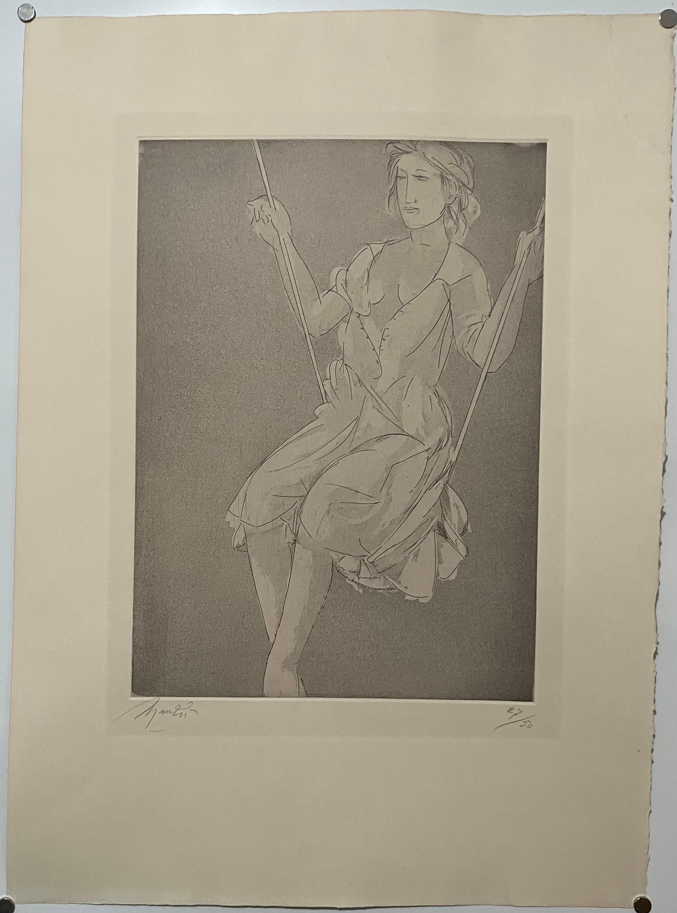 Italian Monochrome Woman on Swing Giacomo Manzù - Modern Print by Giacomo Manzú
