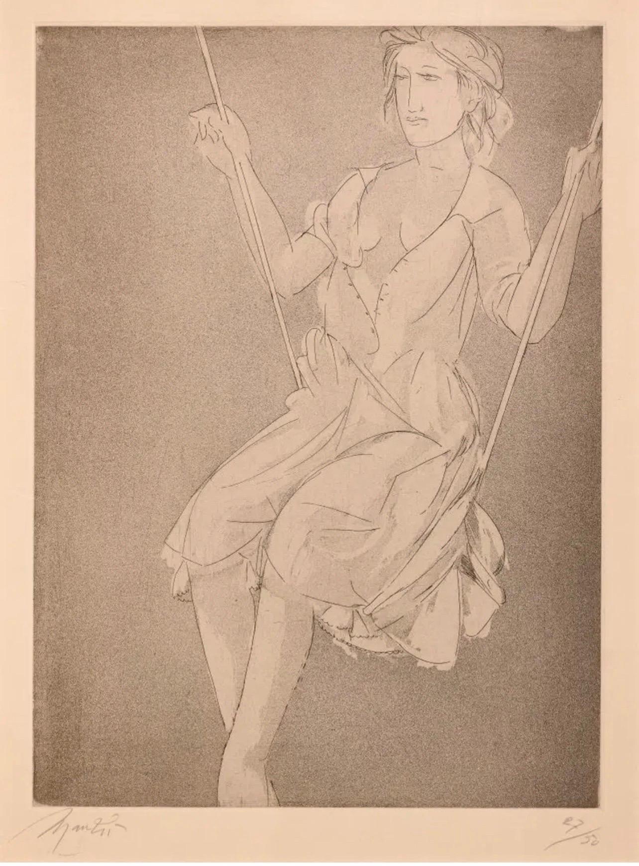 Italian Monochrome Woman on Swing Giacomo Manzù