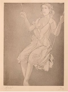 Italian Monochrome Woman on Swing Giacomo Manzù