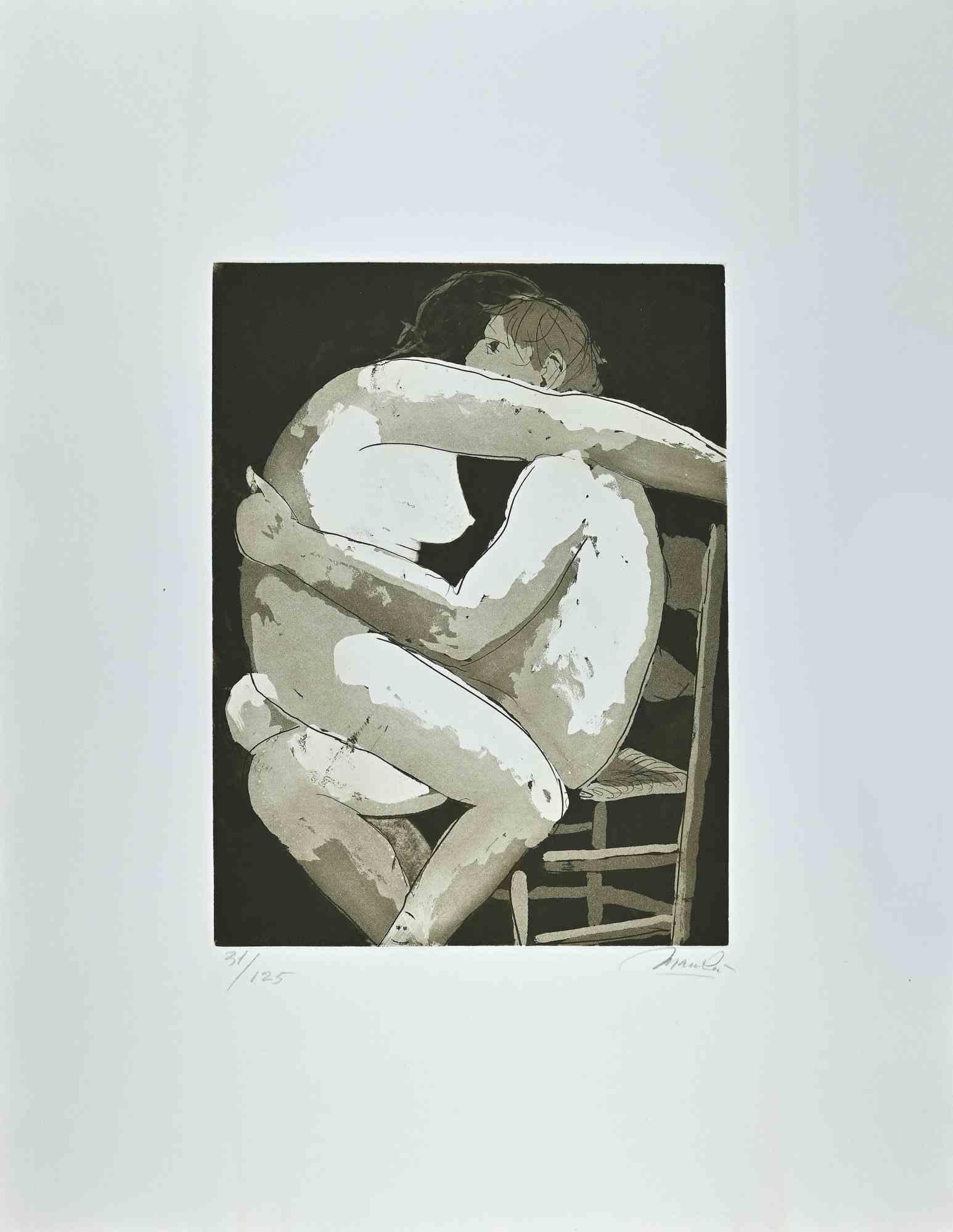 Giacomo Manzú Portrait Print - Lovers I  - Etching by Giacomo Manzù - 1970