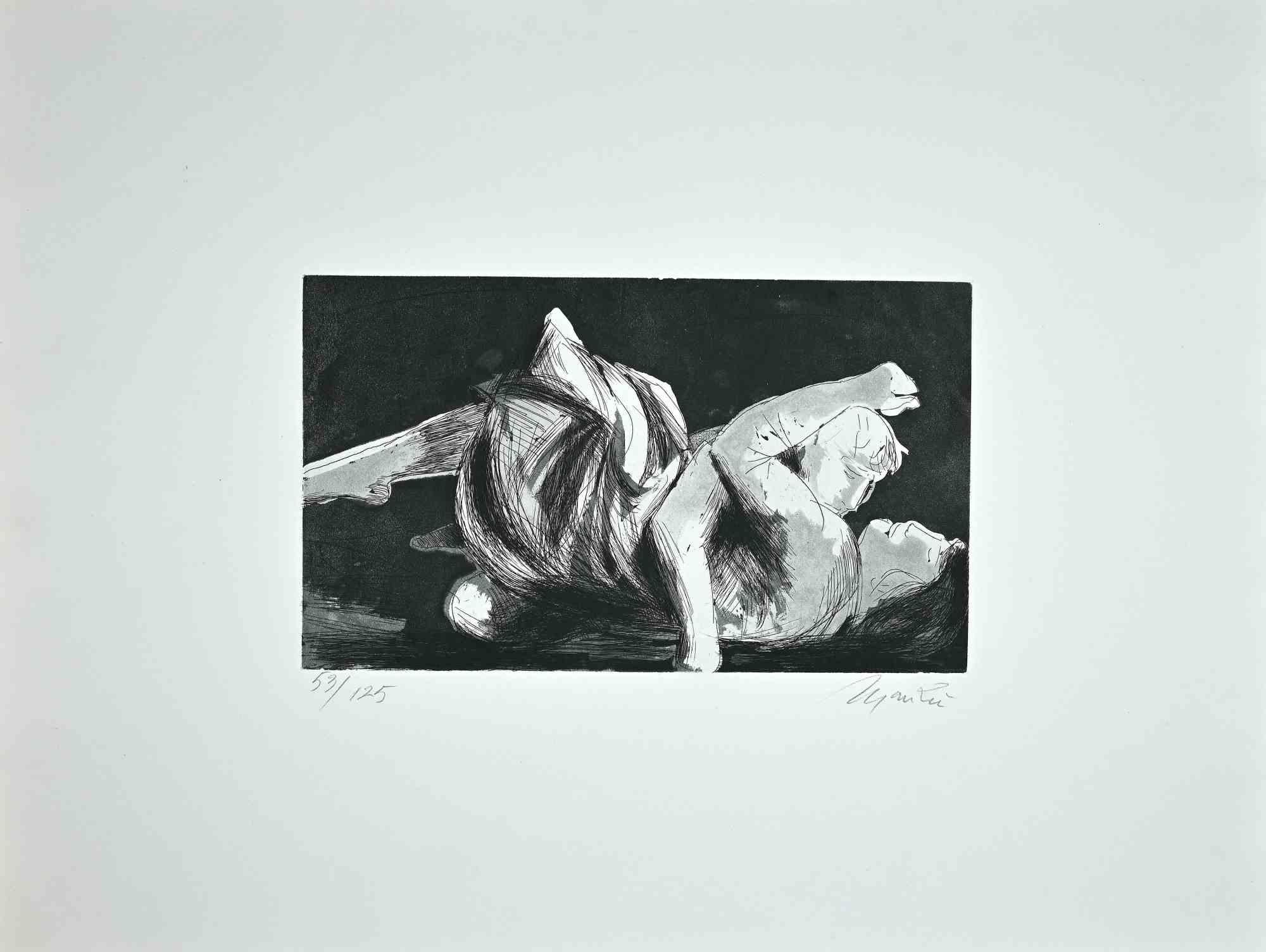 Portrait Print de Giacomo Manzú - Amantes II   - Aguafuerte de Giacomo Manzù - 1970