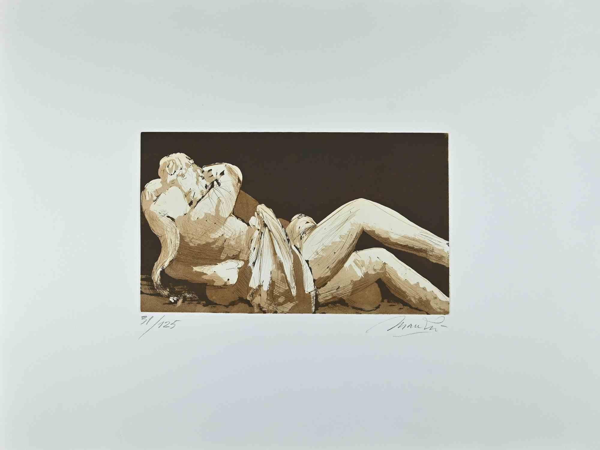 Portrait Print de Giacomo Manzú - Amantes III  -  Aguafuerte de Giacomo Manzù - 1970