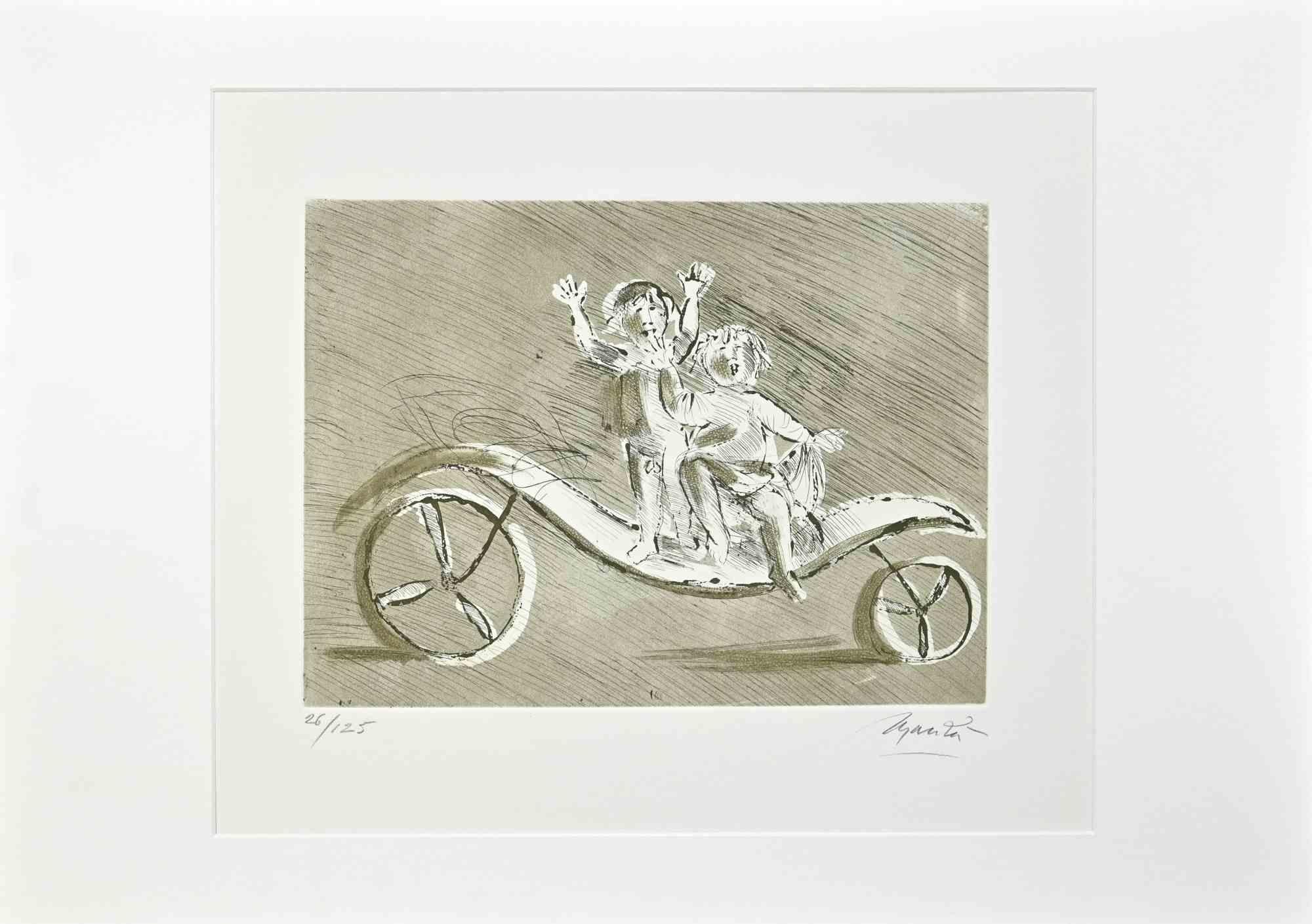 Mileto and Giulia in a Green Carriage - Etching by Giacomo Manzù - 1970 - Print by Giacomo Manzú