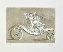 Mileto et Giulia dans une voiture verte - Gravure de Giacomo Manzù - 1970