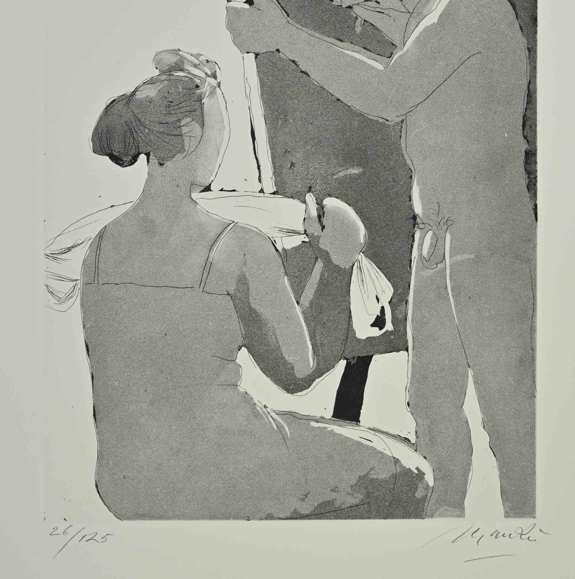 Desnudo - Aguafuerte de Giacomo Manzù - Años 70 - Print de Giacomo Manzú