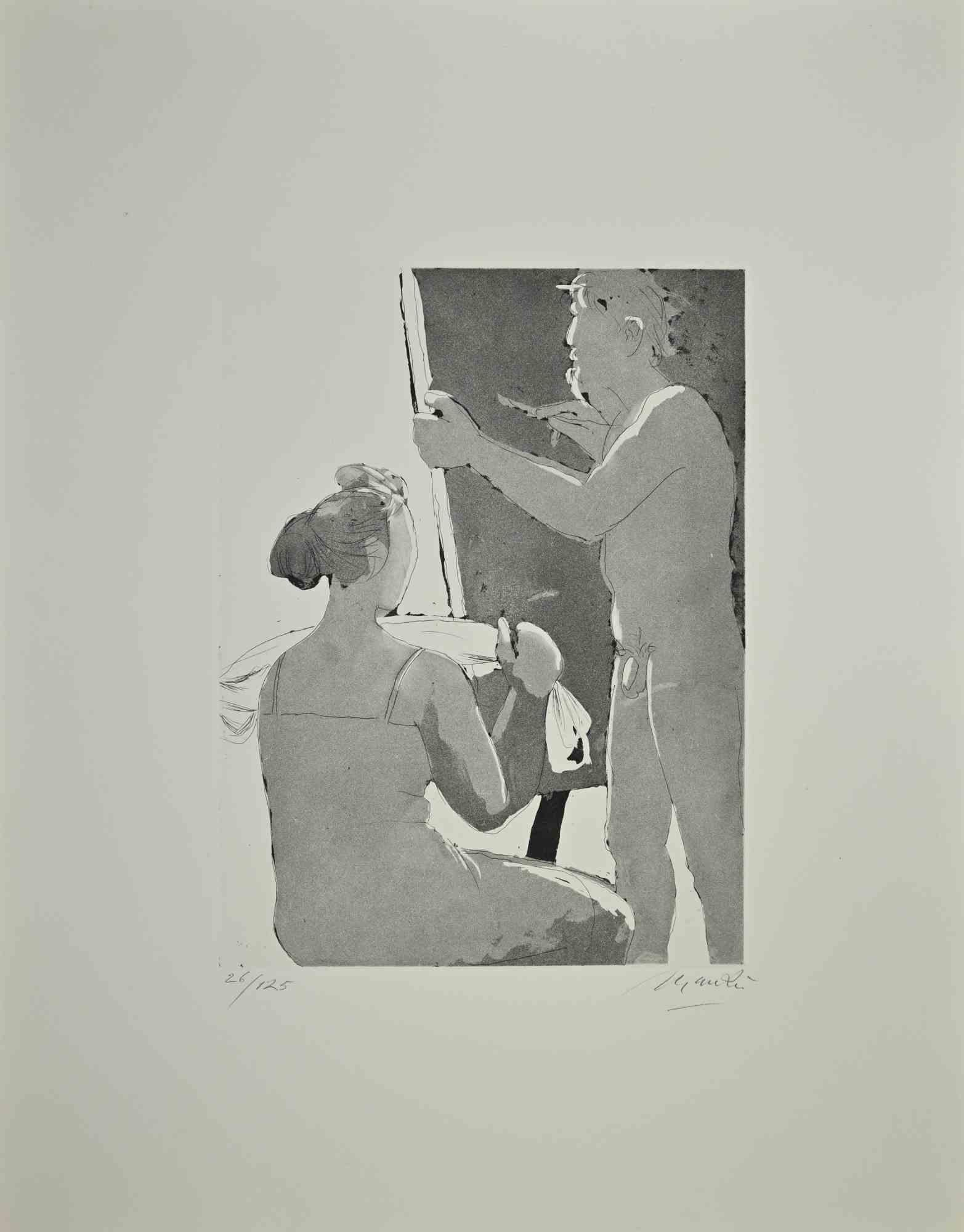 Portrait Print de Giacomo Manzú - Desnudo - Aguafuerte de Giacomo Manzù - Años 70