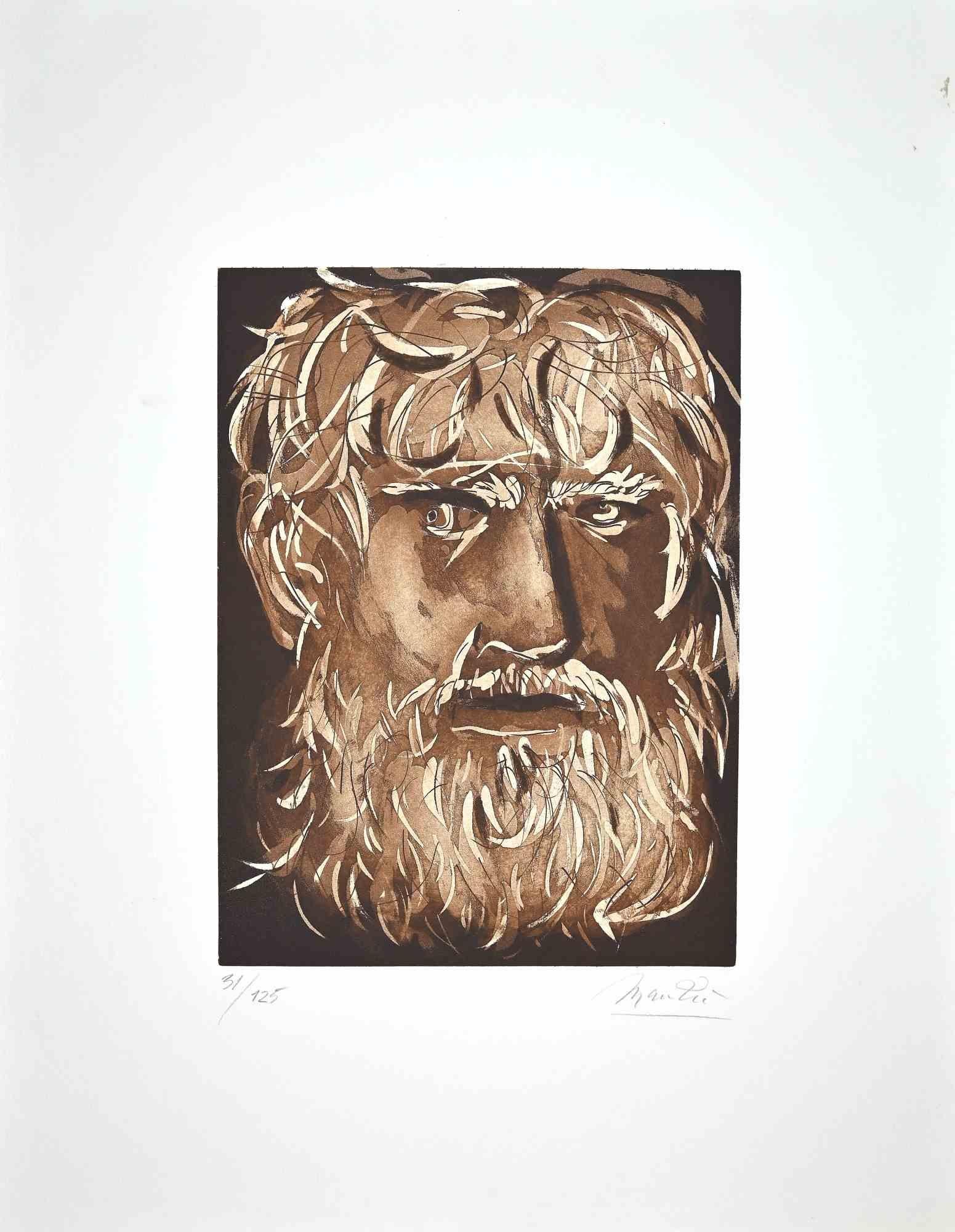 Giacomo Manzú Figurative Print - Portrait of King Oedipus - Etching by Giacomo Manzù - 1970